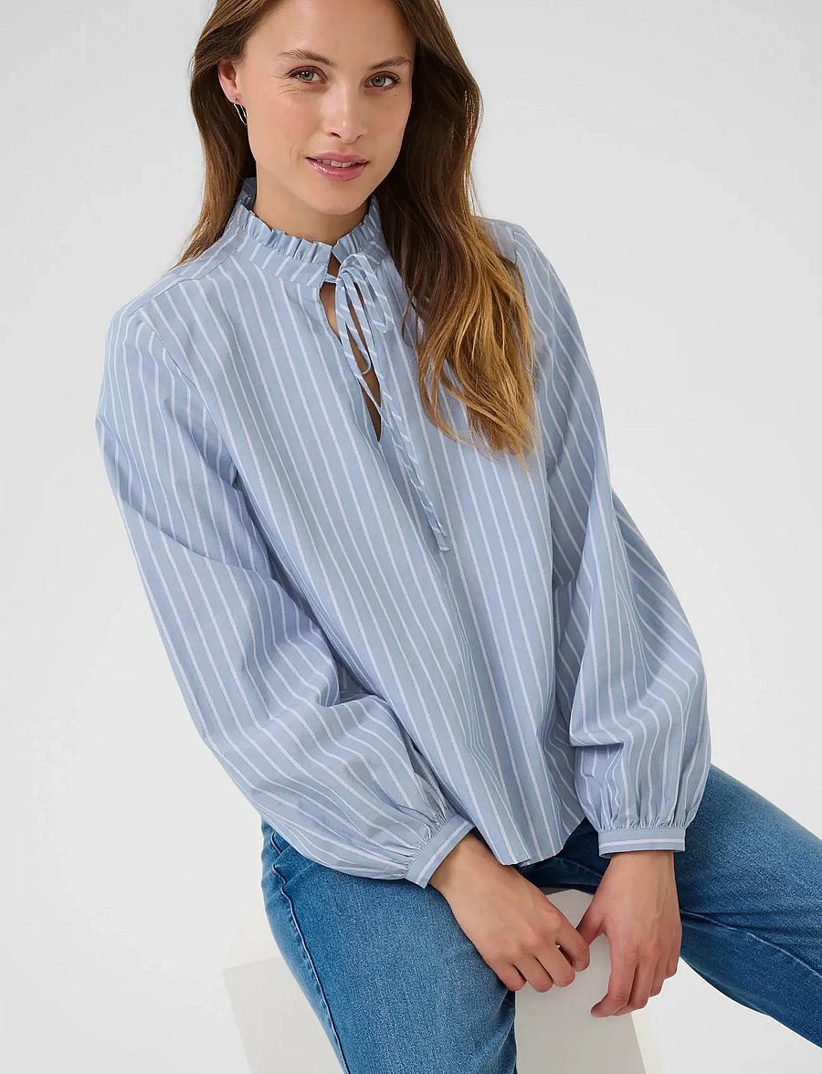 Kaffe - KAmilina Blouse - long sleeved blouses - windward blue melange stripe - 5