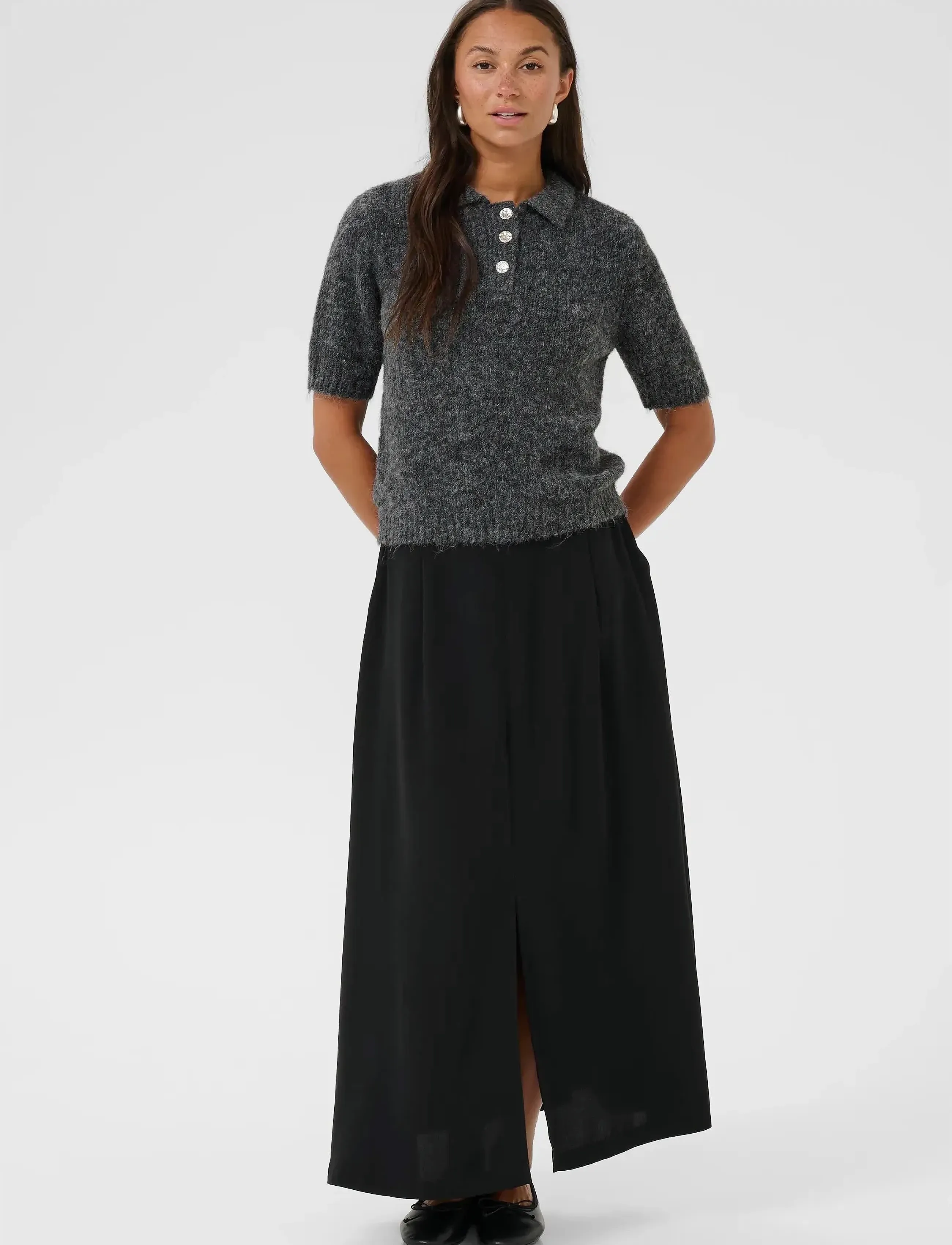 Kaffe - KAemilie Polo Pullover - jumpers - dark grey melange - 3
