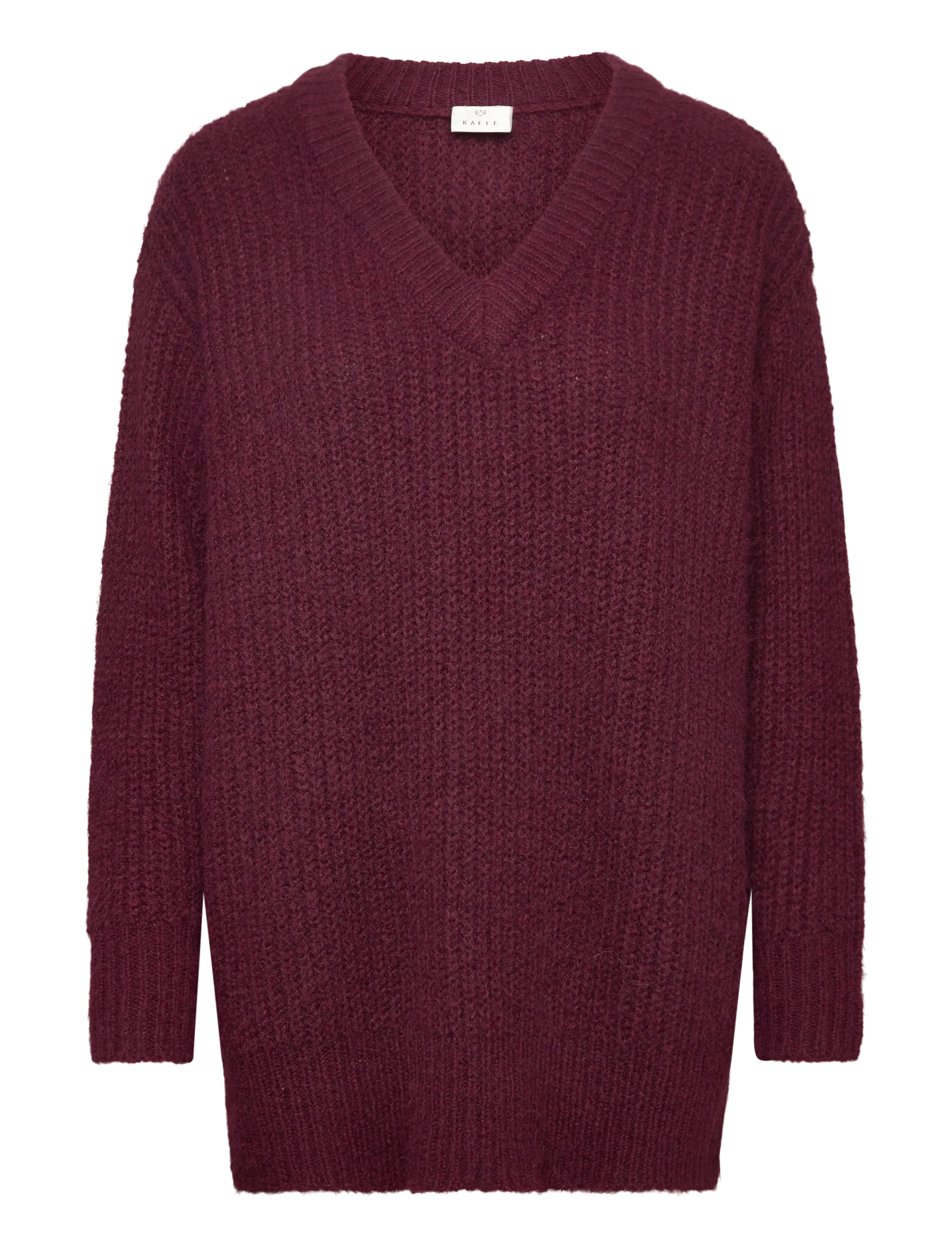 Kaffe Kaane V-Neck Pullover, Kvinder, Strikket V-Hals Pullover, Bordeaux, Str: S