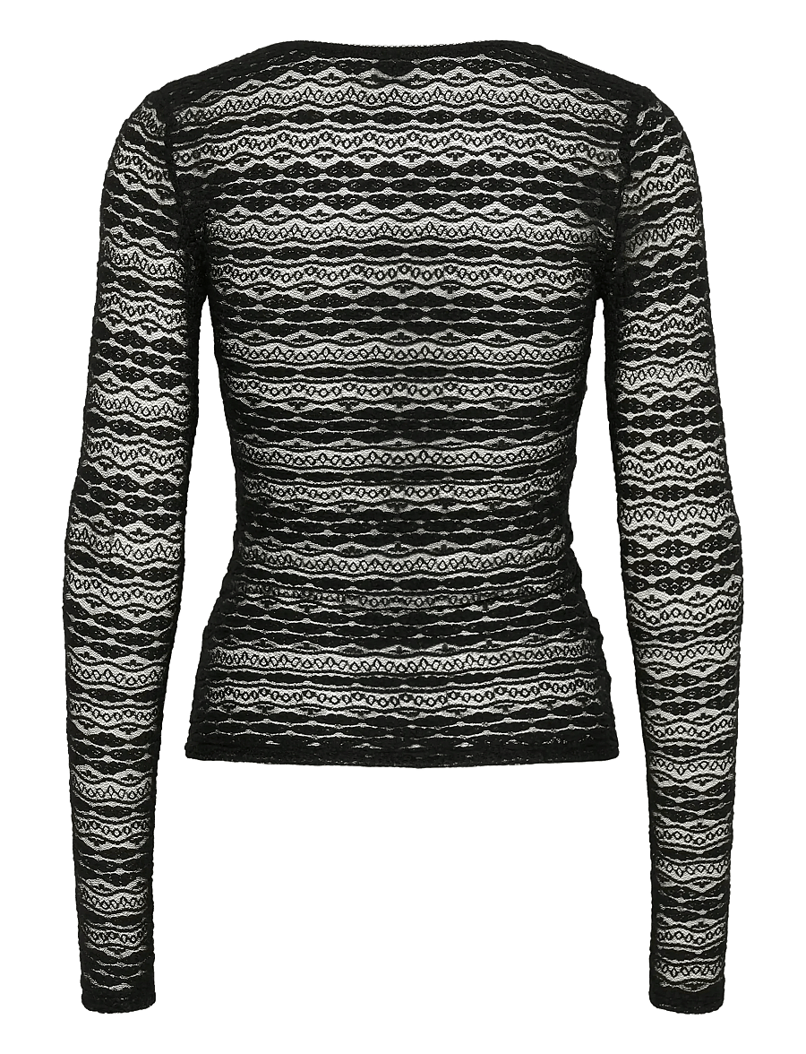 Kaffe - KAlorinda LS Lace T-Shirt - långärmade toppar - black deep - 2