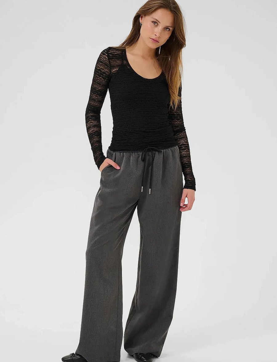 Kaffe - KAlorinda LS Lace T-Shirt - långärmade toppar - black deep - 3