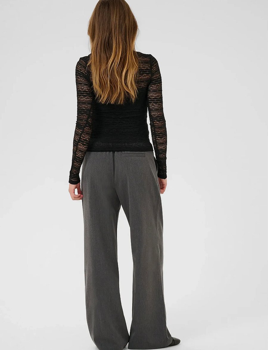 Kaffe - KAlorinda LS Lace T-Shirt - långärmade toppar - black deep - 4
