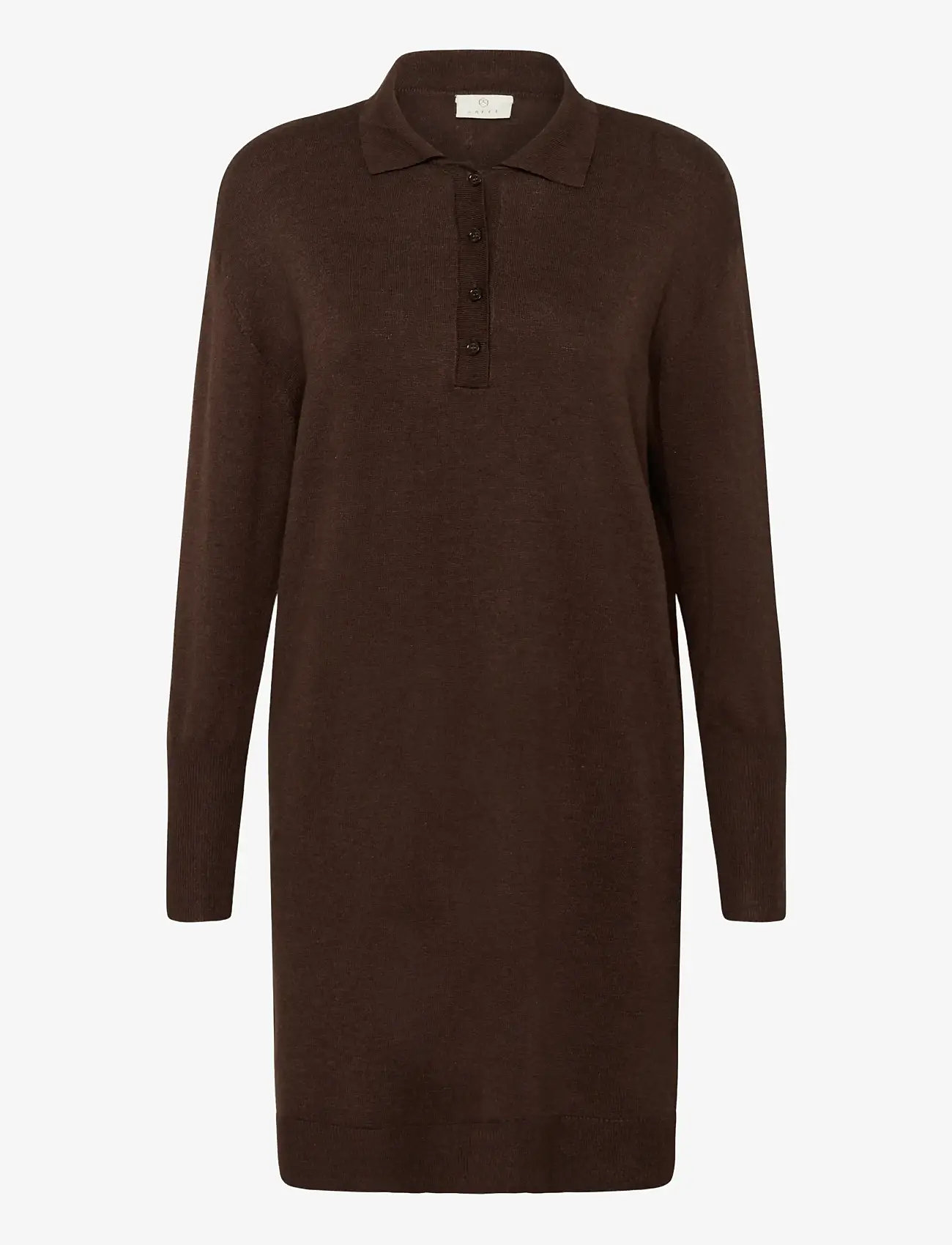 Kaffe - KAlizza Polo Knit Dress - paitamekot - chocolate brown melange - 0