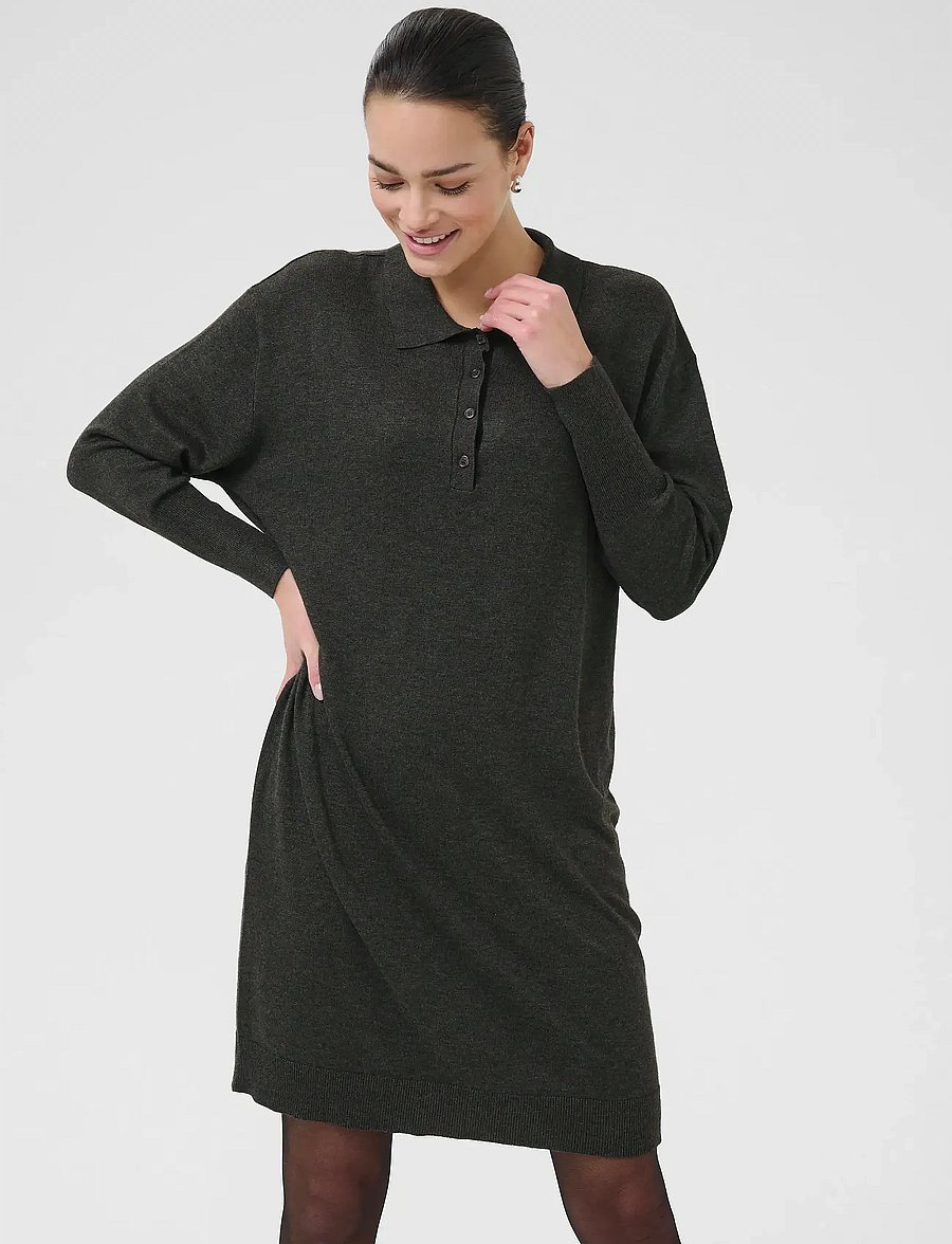 Kaffe - KAlizza Polo Knit Dress - särkkleidid - dark grey melange - 0