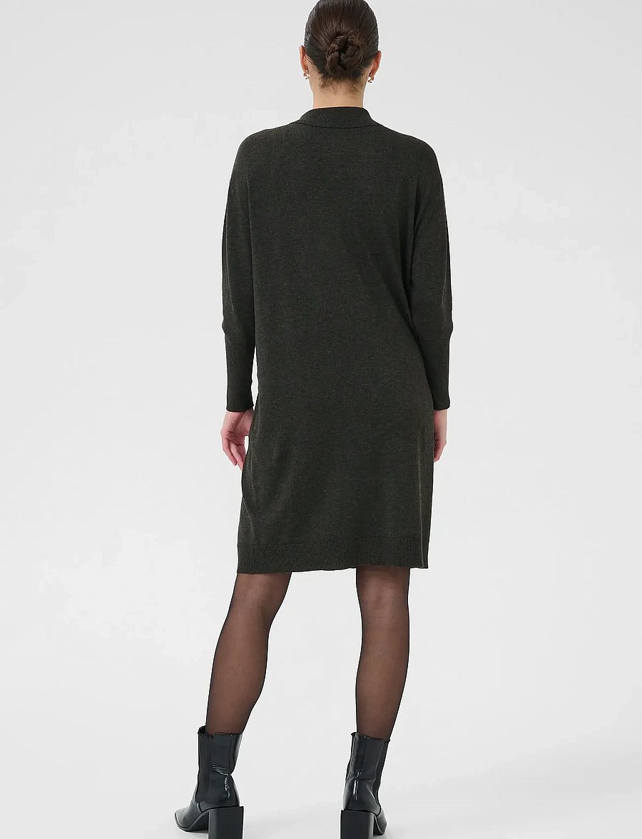 Kaffe - KAlizza Polo Knit Dress - särkkleidid - dark grey melange - 4