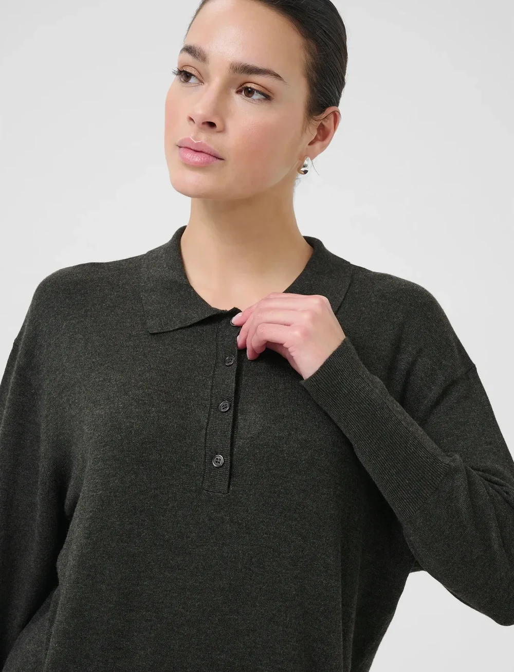 Kaffe - KAlizza Polo Knit Dress - skjortklänningar - dark grey melange - 5
