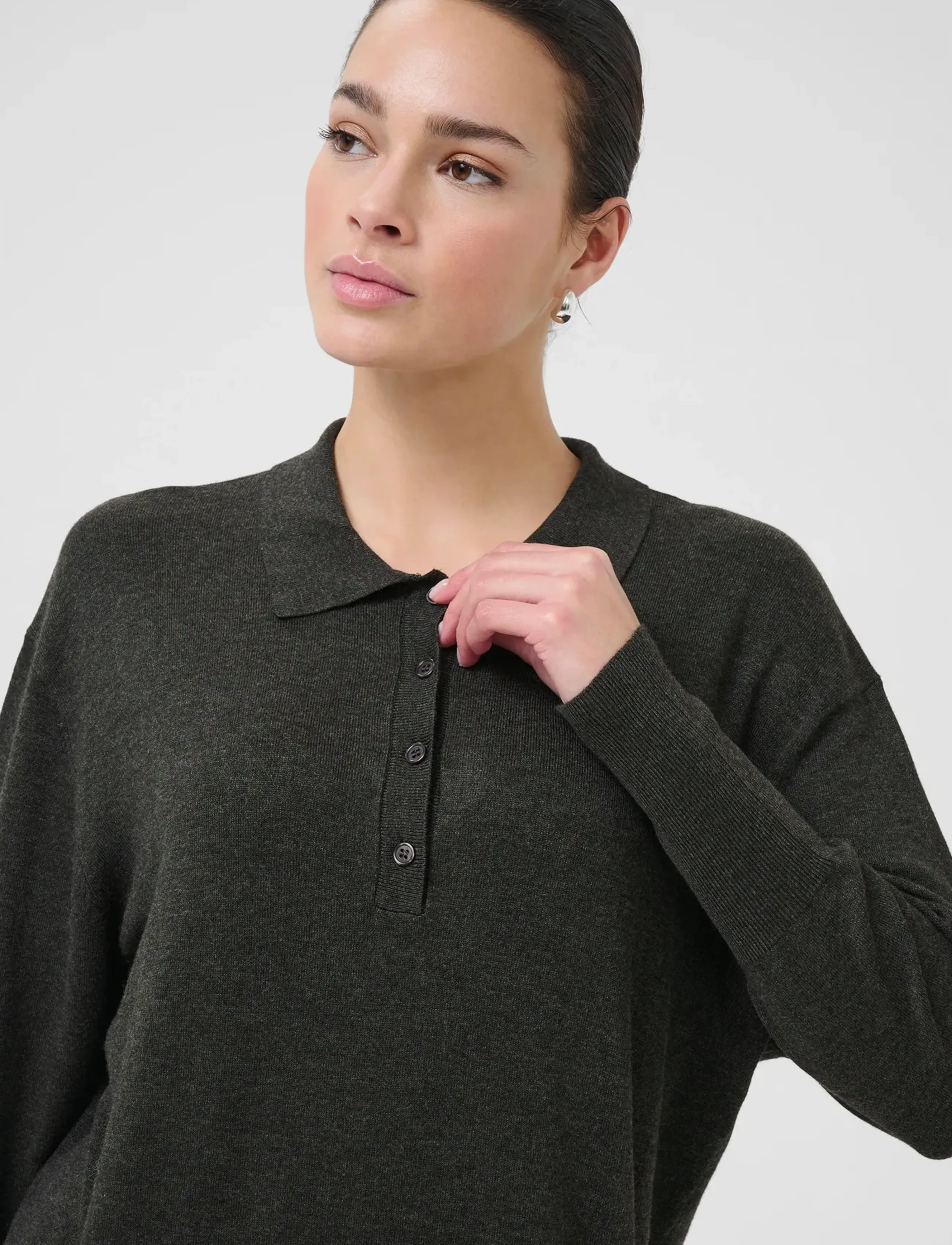 Kaffe - KAlizza Polo Knit Dress - särkkleidid - dark grey melange - 5