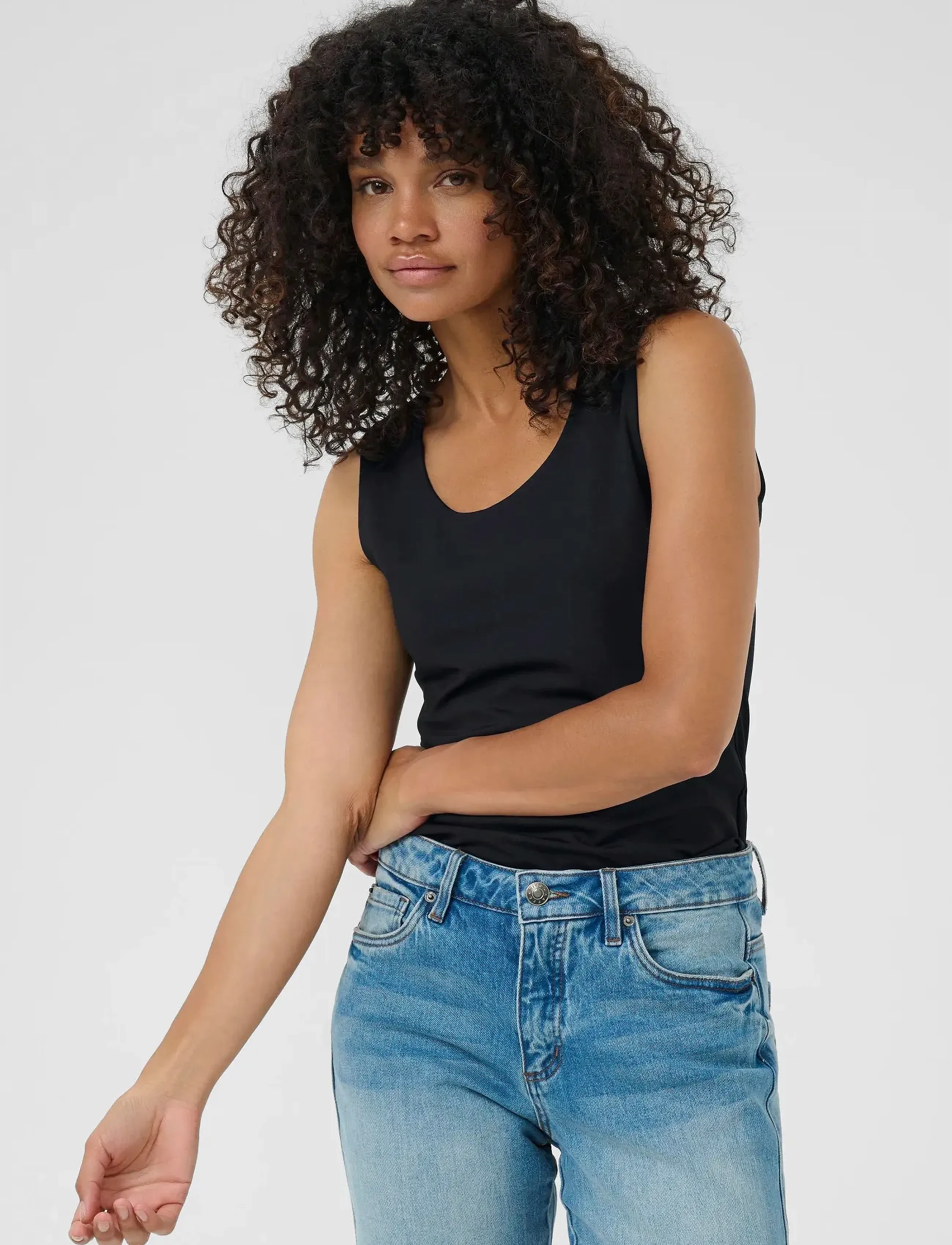 Kaffe Kaarina Jersey Top, Kvinder, Ærmeløs Jersey Top, Sort, Str: XS
