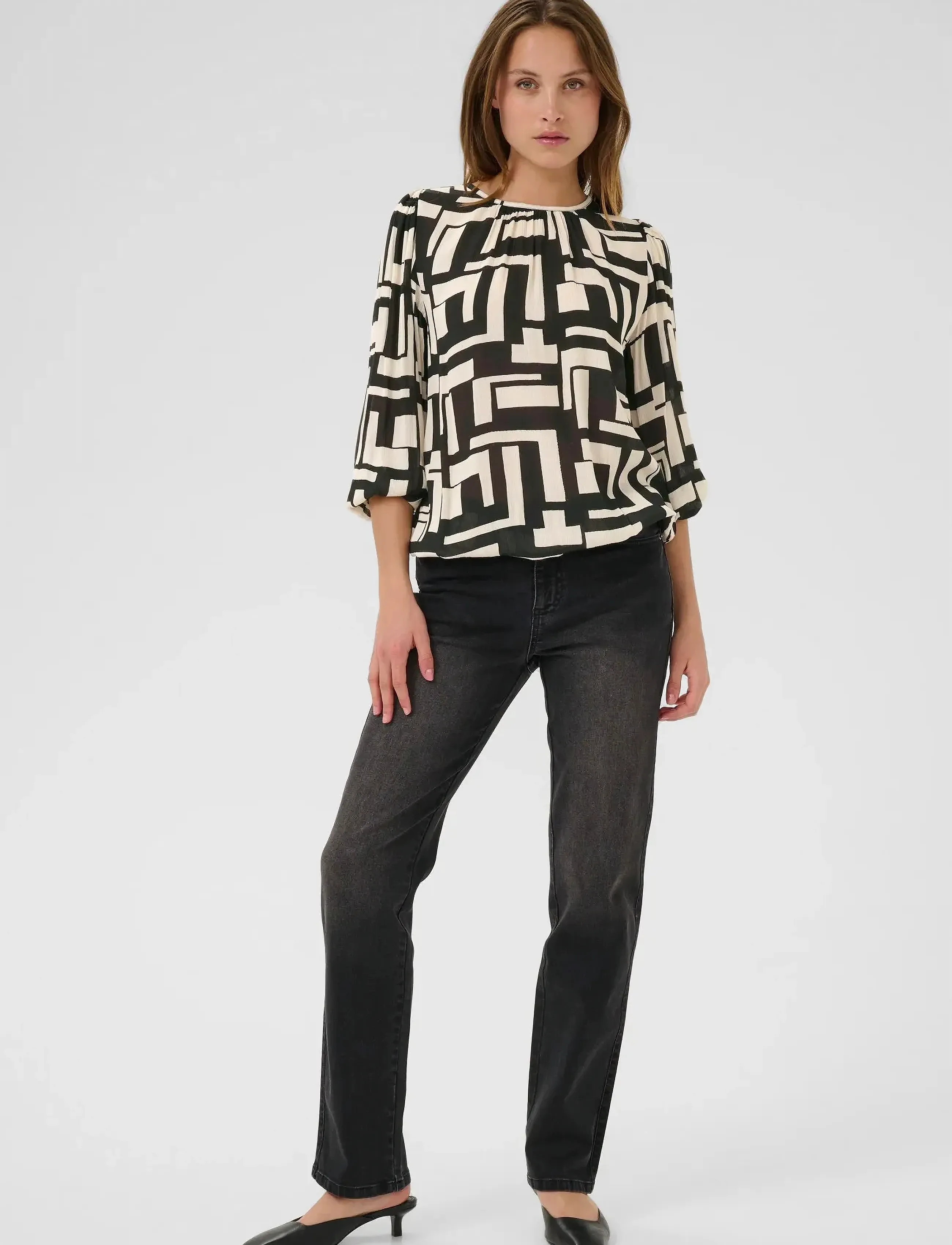 Kaffe - KAlorina Amber Blouse - langärmlige blusen - black/white graphic - 3
