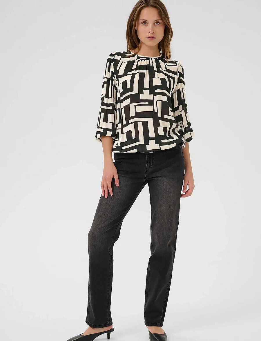 Kaffe - KAlorina Amber Blouse - pikkade varrukatega pluusid - black/white graphic - 3