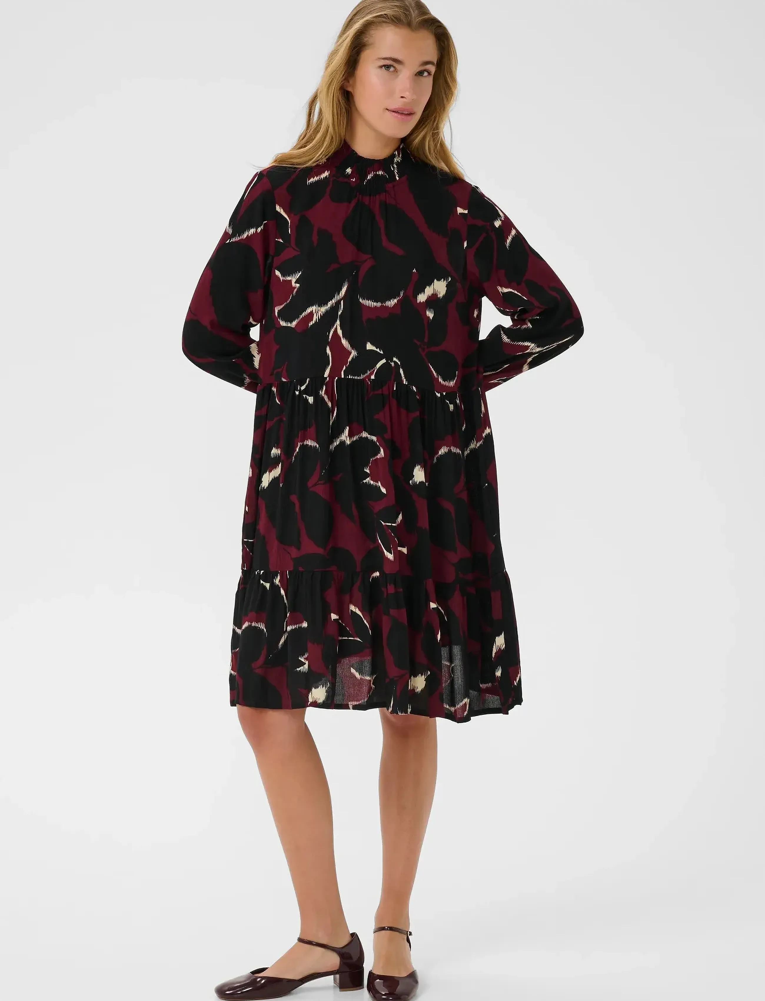 Kaffe - KAlinda Amber Dress - stuttir kjólar - windsor wine/black flower - 3
