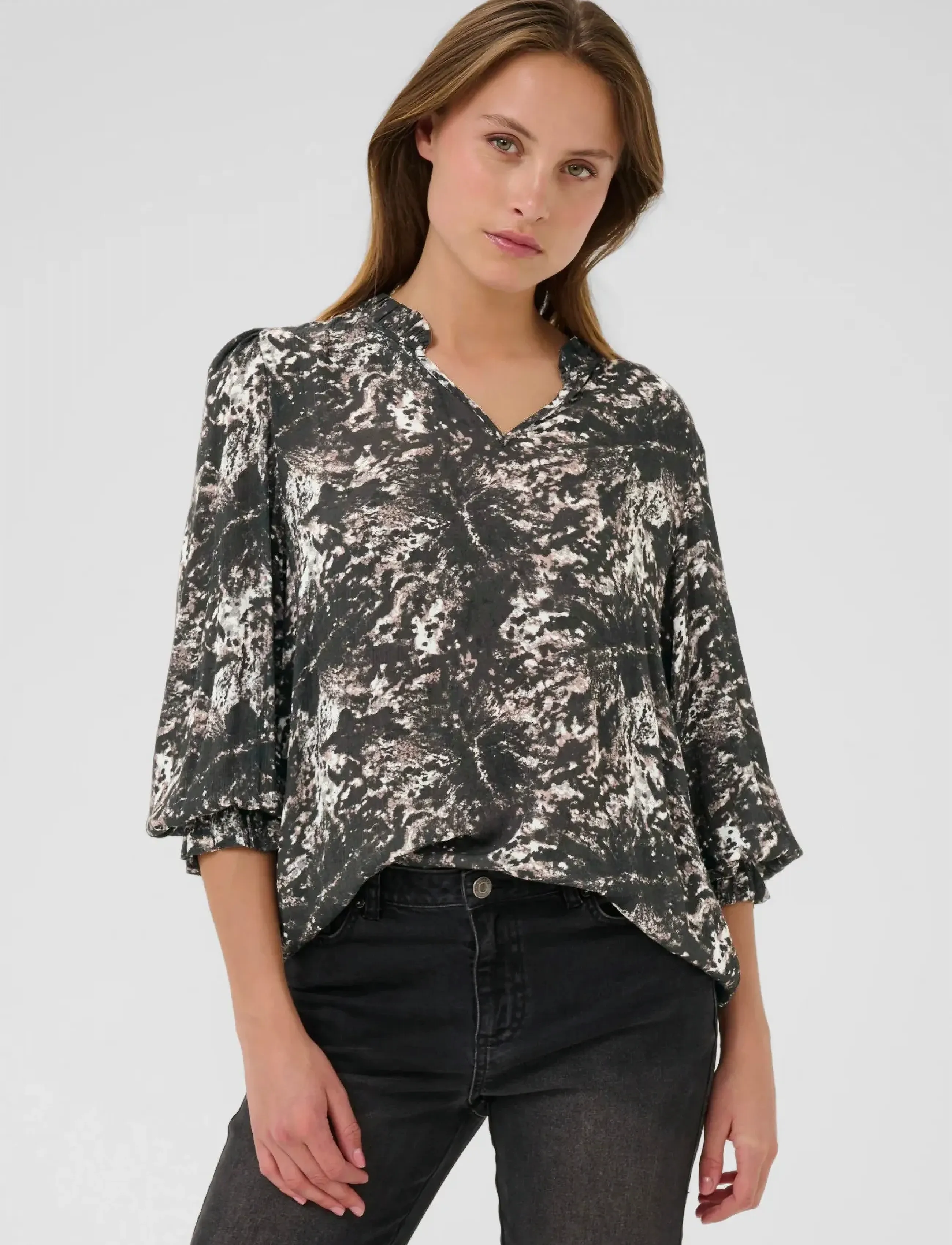 Kaffe Kalinda Amber Blouse, 34, Grey, Bluser > Langærmede, Dame