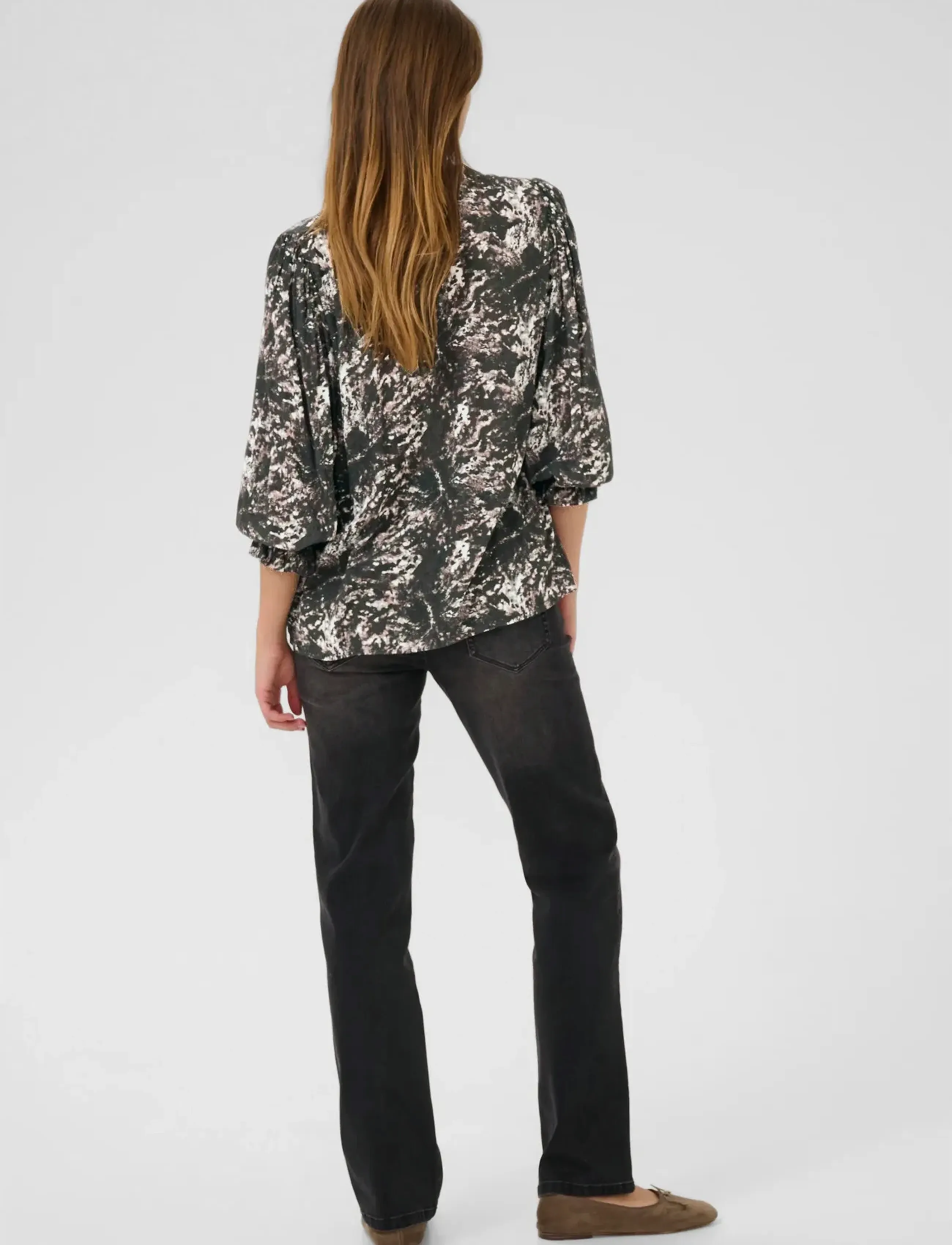 Kaffe - KAlinda Amber Blouse - pikkade varrukatega pluusid - black/grey abstract graphic - 4