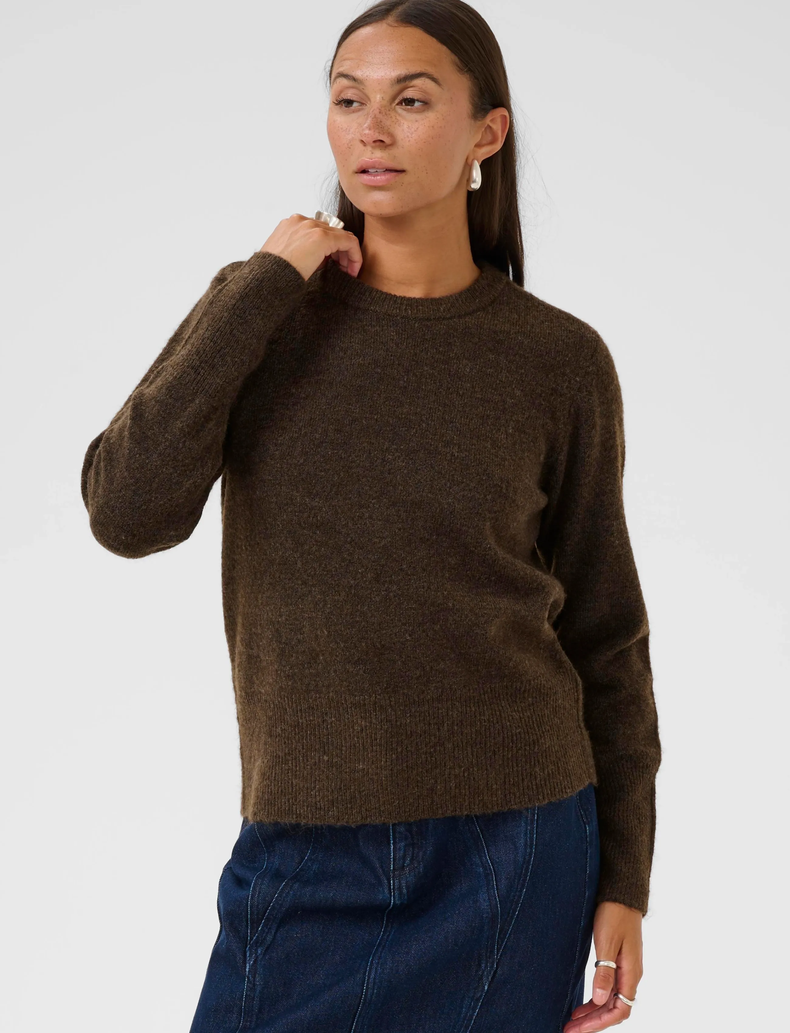Kaffe - KAniel Crew Neck Pullover - stickade tröjor - chocolate brown melange - 2