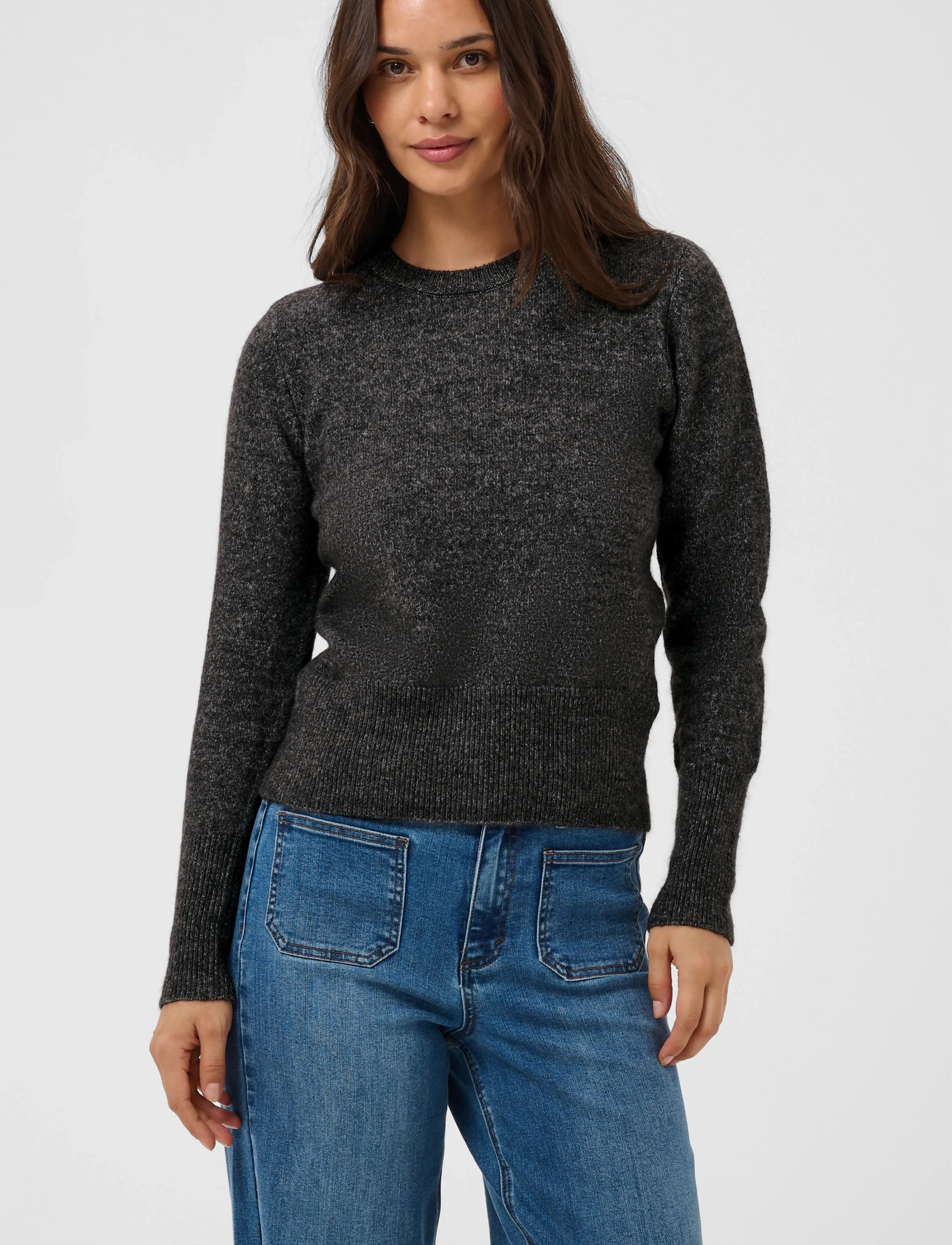 Kaffe - KAniel Crew Neck Pullover - jumpers - dark grey melange - 2