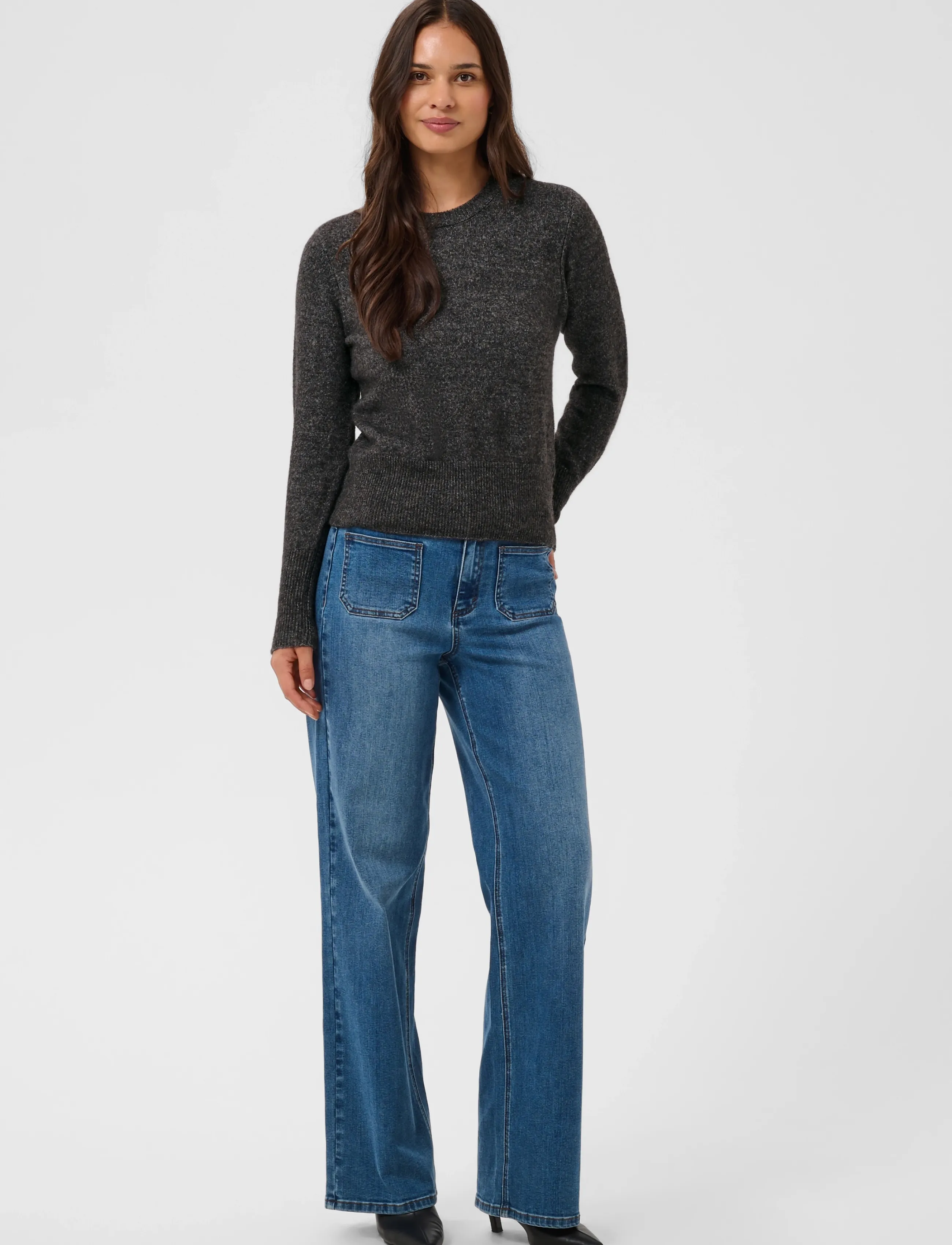 Kaffe - KAniel Crew Neck Pullover - jumpers - dark grey melange - 3