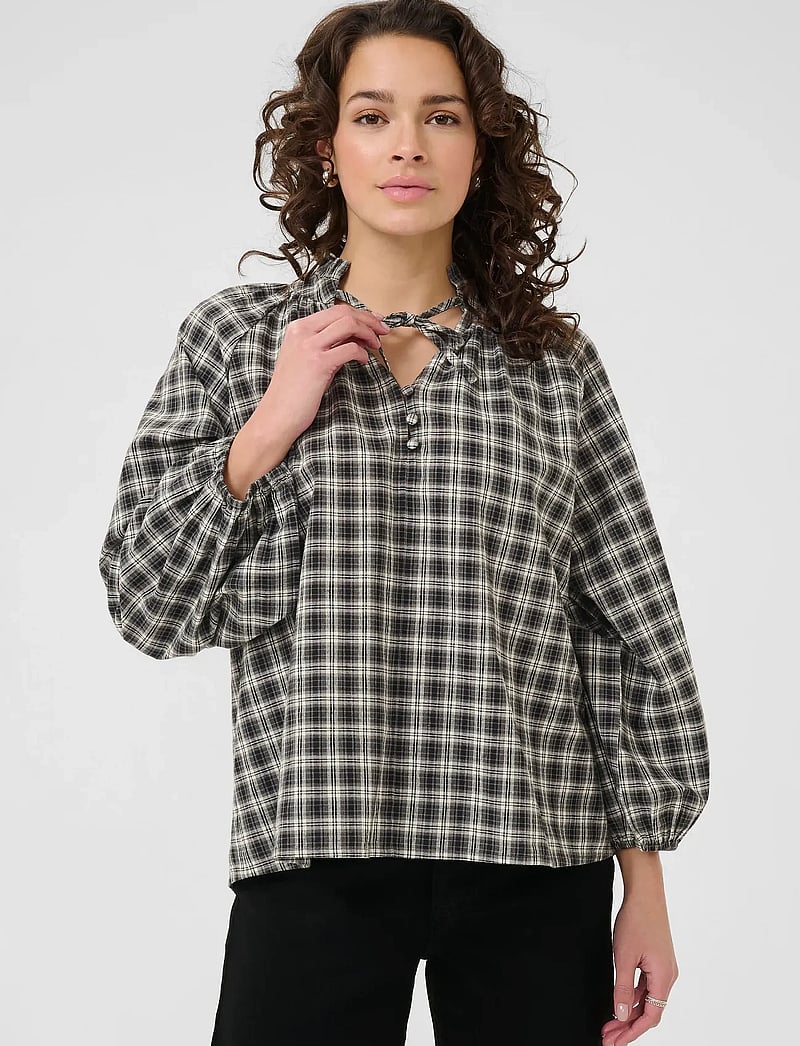 Kaffe - KAelna Blouse - langärmlige hemden - black/grey check - 0
