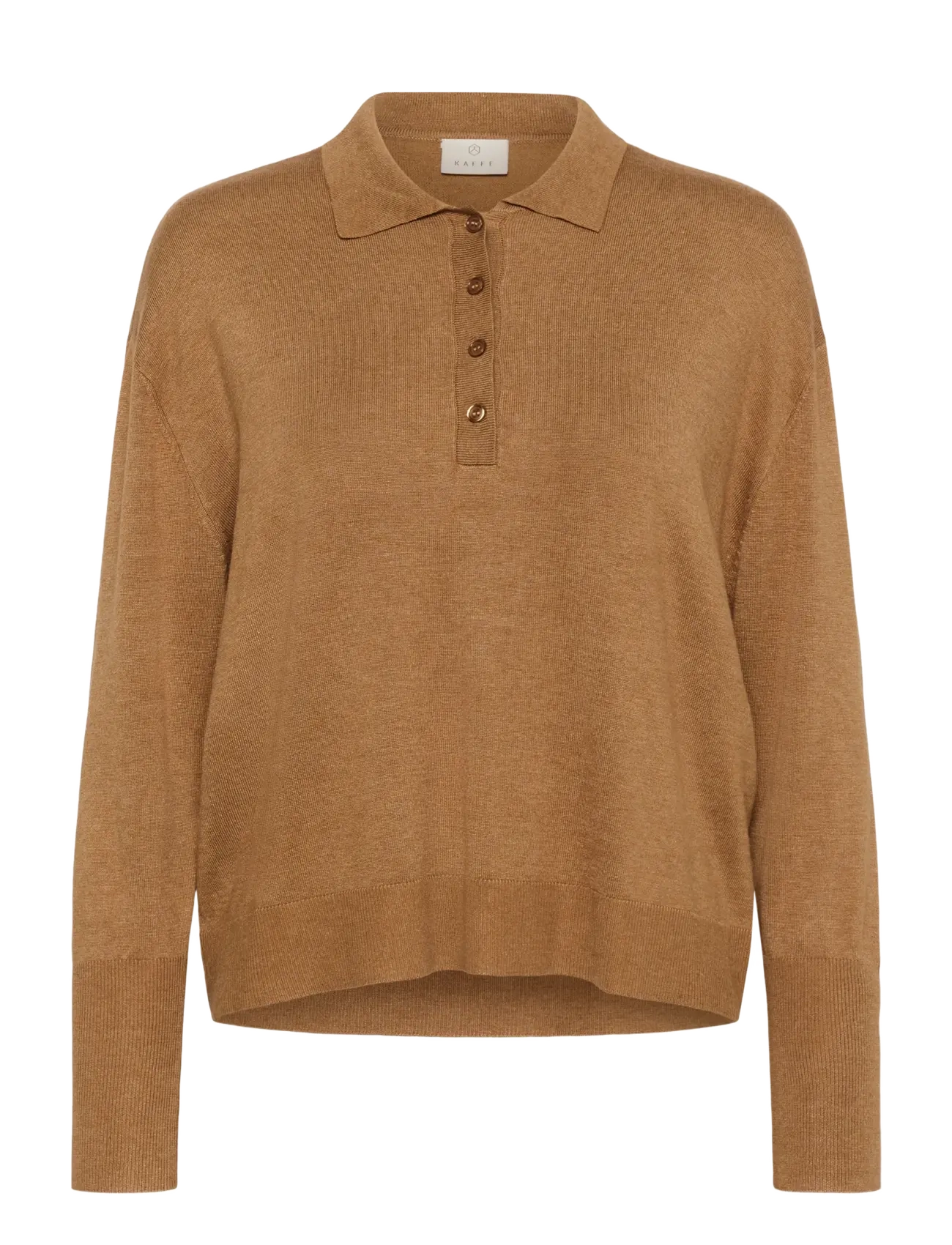 Kaffe KAlizza Polo Pullover - T-shirts & tops - TOASTED COCONUT MELANGE / brown