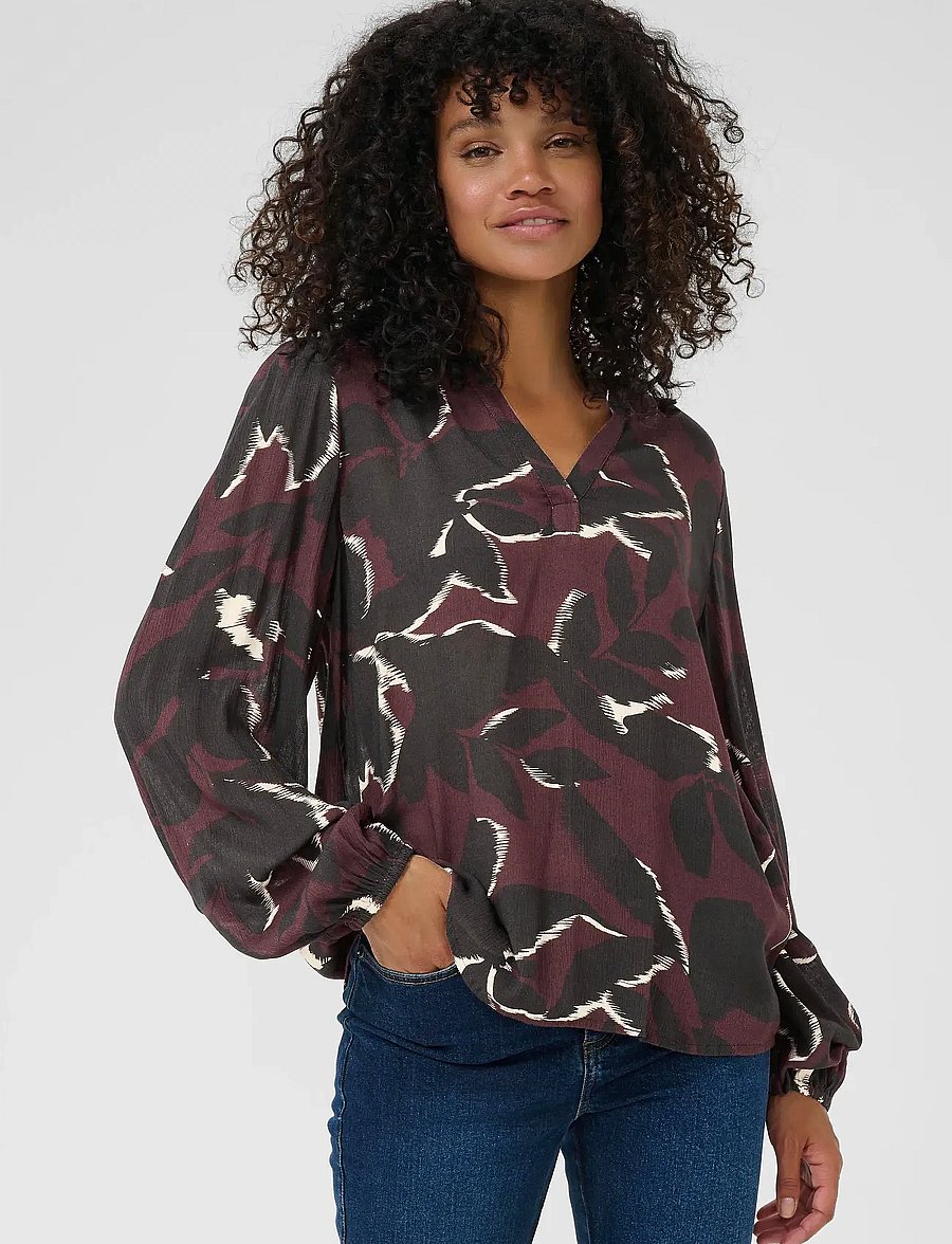Kaffe - KAbeate Amber Blouse - langärmelige blusen - windsor wine/black flower - 0