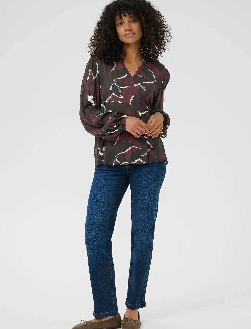 Kaffe - KAbeate Amber Blouse - pikkade varrukatega pluusid - windsor wine/black flower - 3