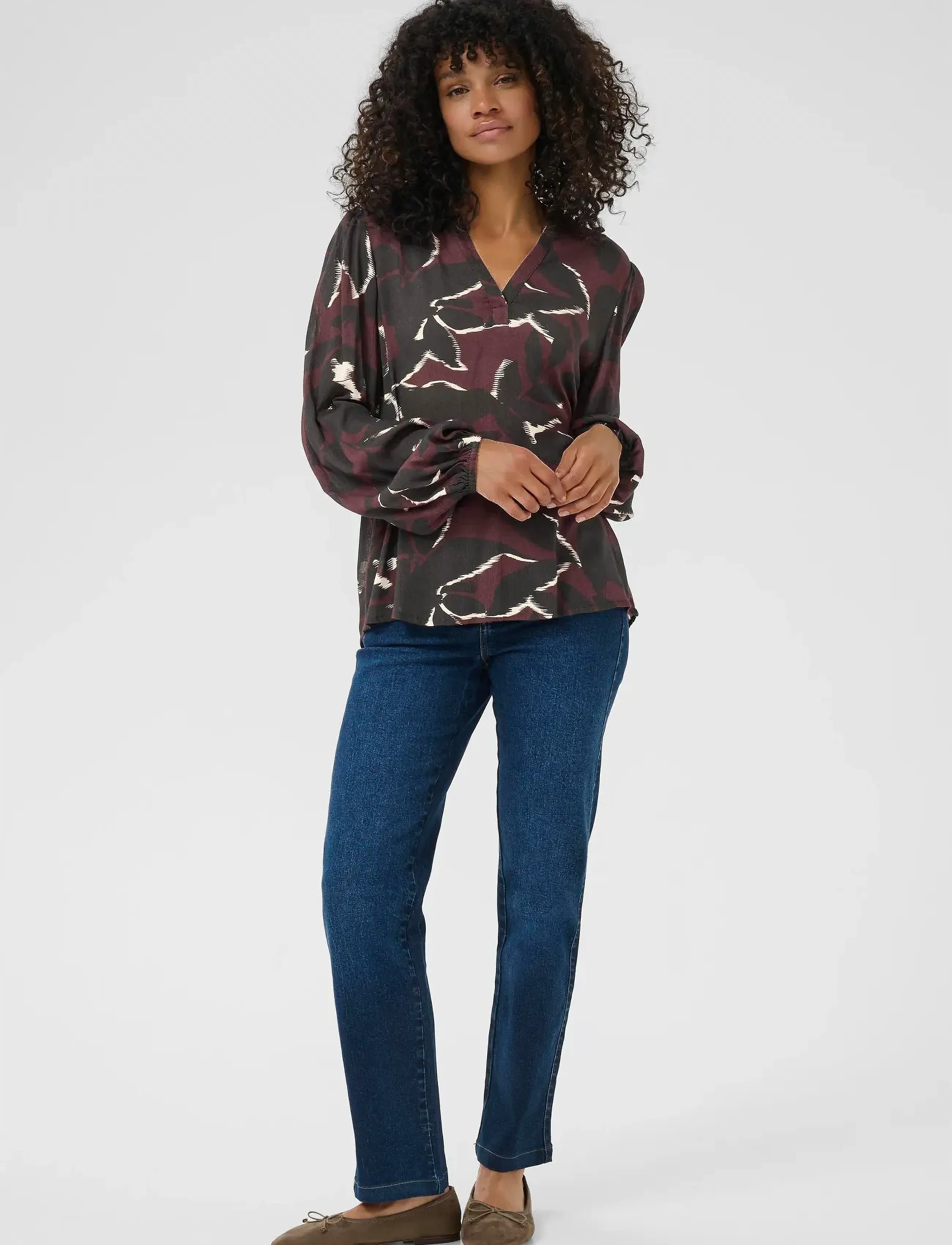 Kaffe - KAbeate Amber Blouse - pikkade varrukatega pluusid - windsor wine/black flower - 3