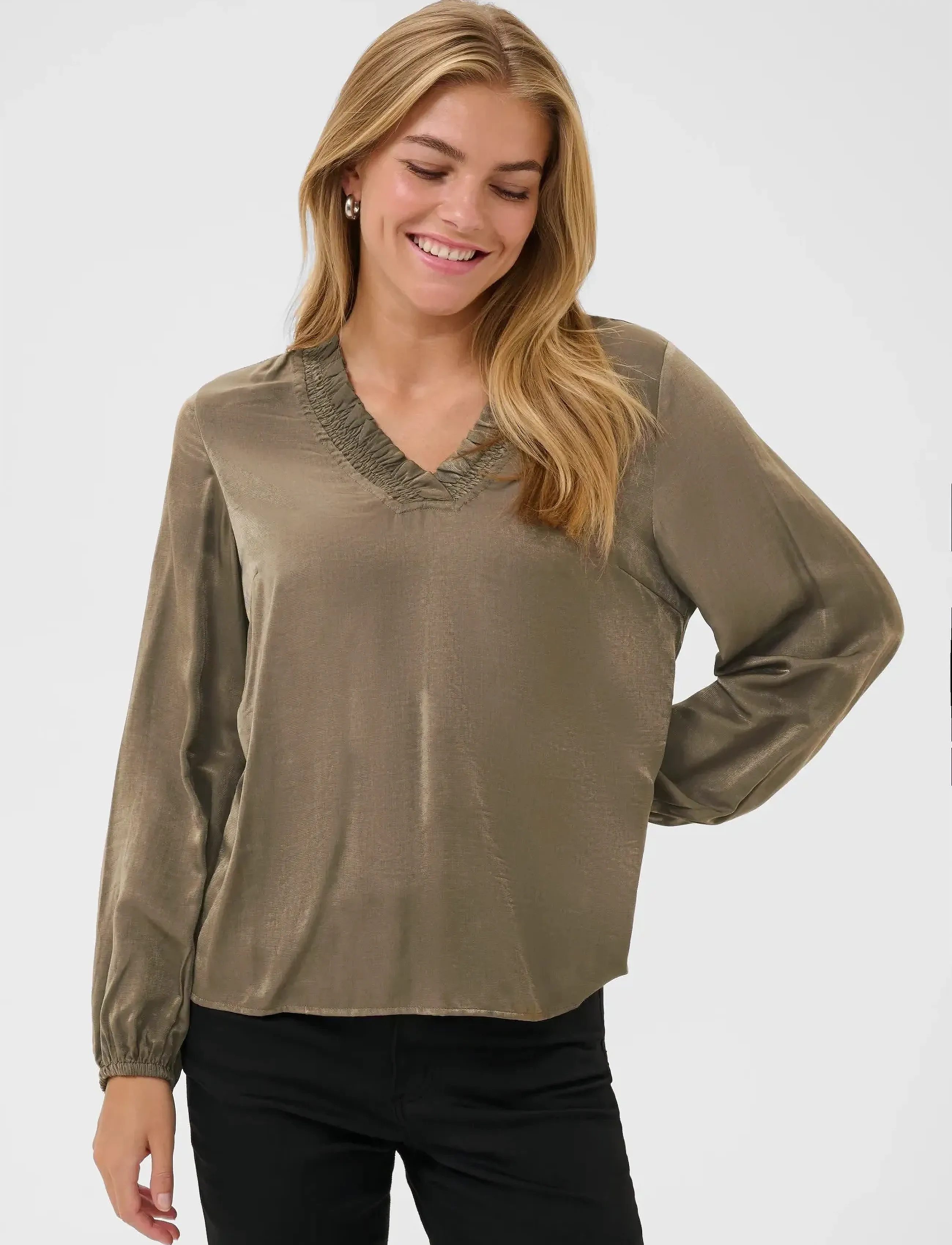 Kaffe Kamille Blouse, 36, Khaki green, Bluser > Langærmede, Dame