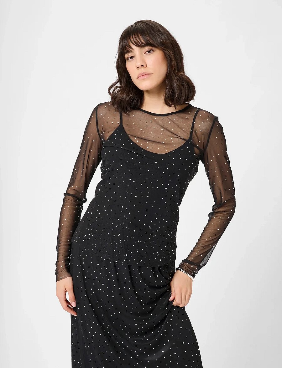 Kaffe - KAstinna T-Shirt - langärmlige tops - black deep cc - 0