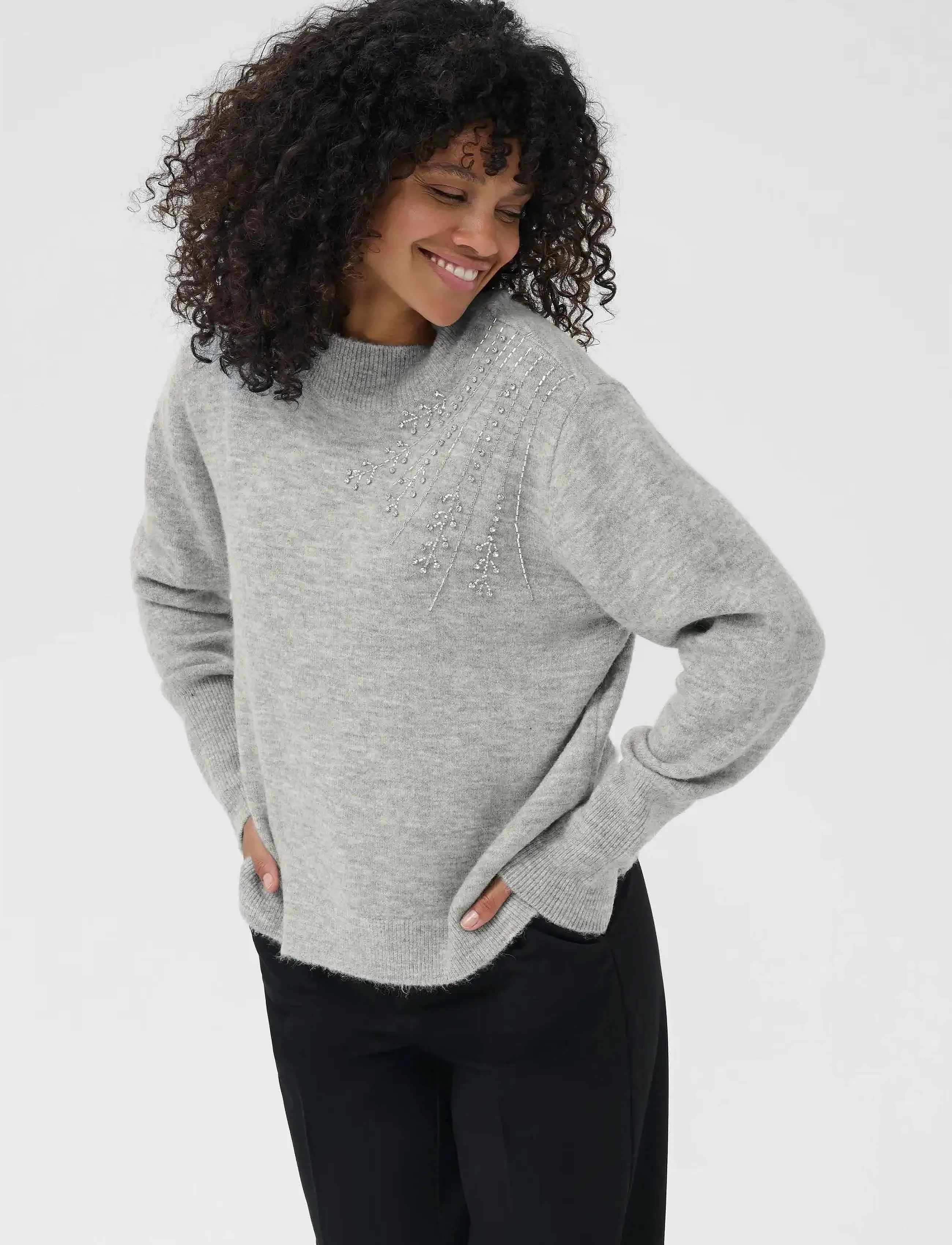 Kaffe Kastary Pullover, XL, Grey, Strik > Trøjer, Dame