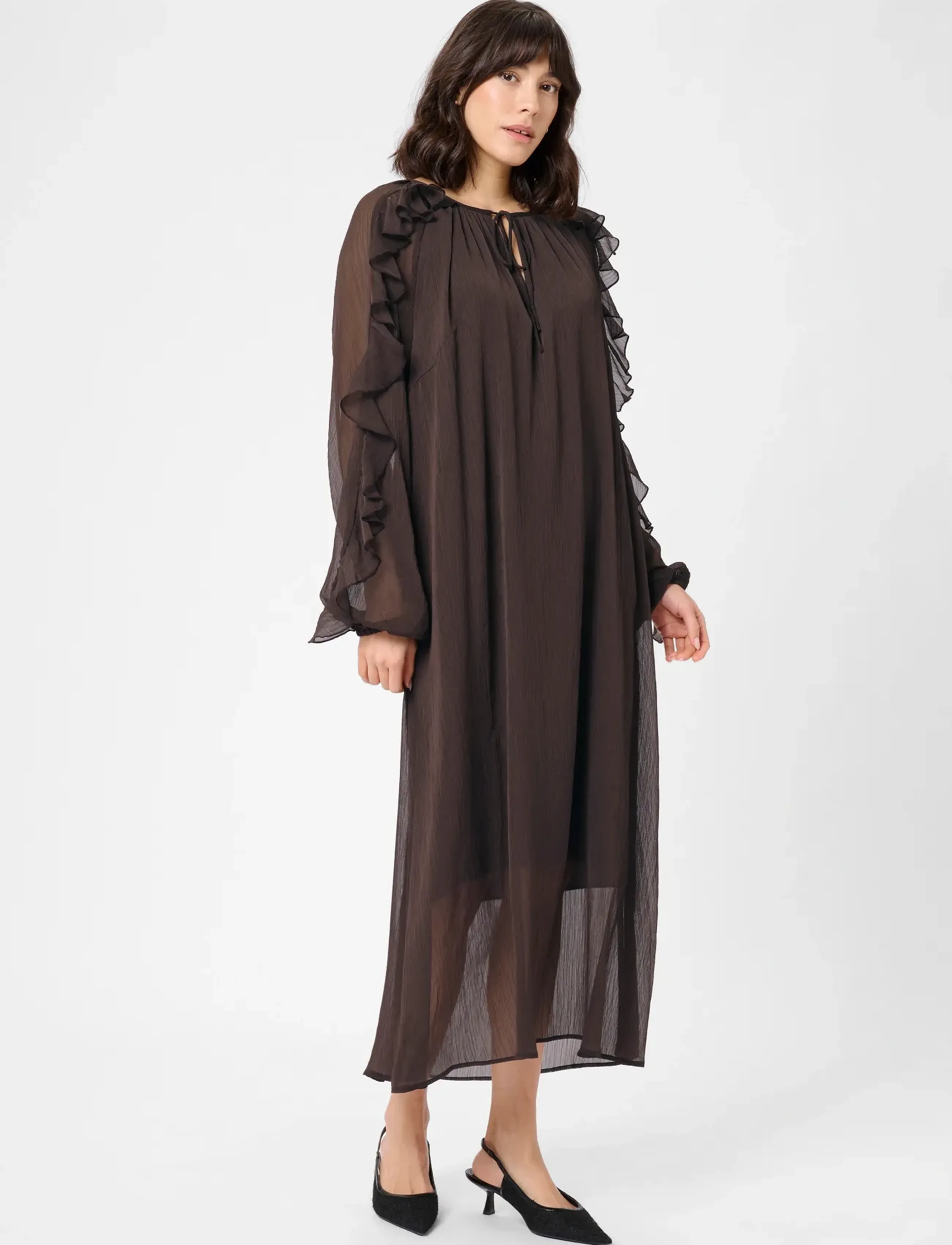 Kaffe Kamila Chiffon Dress, 38, Dresses, Braun - Knee-length & Midi, Frauen