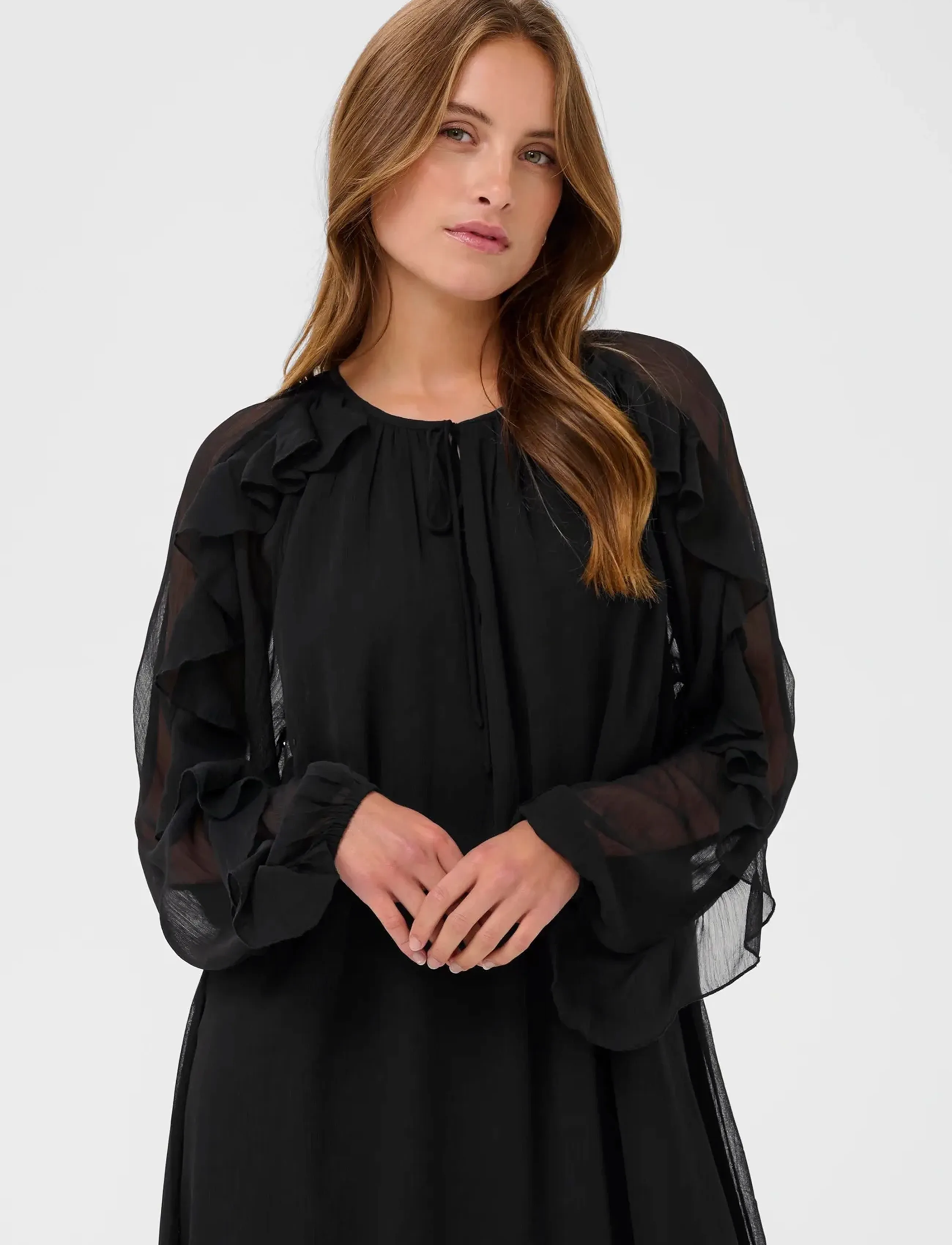 Kaffe Kamila Chiffon Dress, 38, Dresses, Schwarz - Knee-length & Midi, Frauen