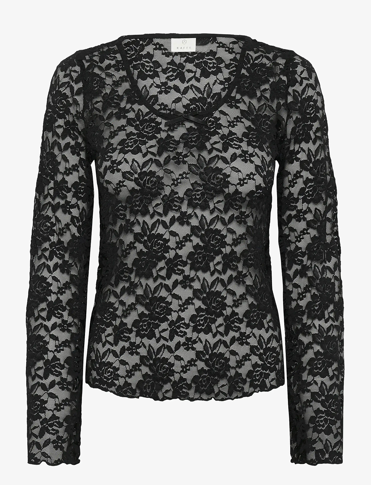 Kaffe - KAmerlan Lace Tshirt - rudens drabužiai - black deep - 0