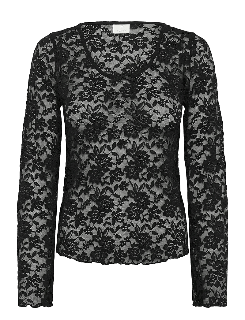 Kaffe - KAmerlan Lace Tshirt - pitkähihaiset t-paidat - black deep - 1