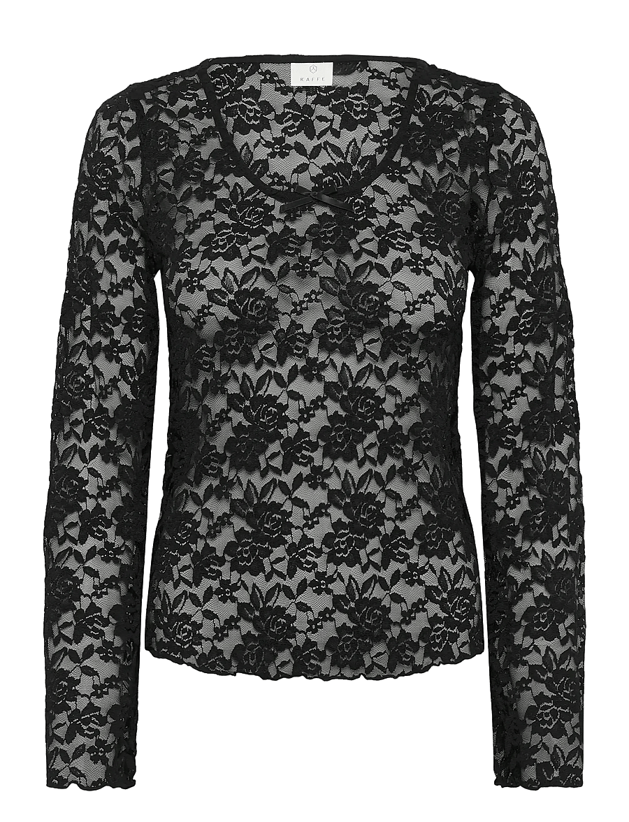 Kaffe - KAmerlan Lace Tshirt - topy z długimi rękawami - black deep - 1