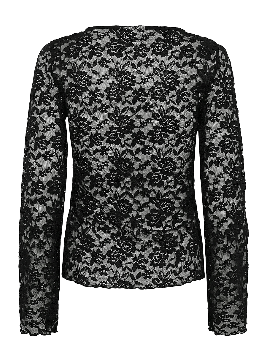 Kaffe - KAmerlan Lace Tshirt - topy z długimi rękawami - black deep - 2