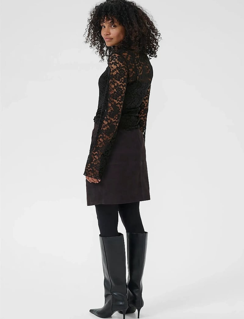 Kaffe - KAmerlan Lace Tshirt - pitkähihaiset t-paidat - black deep - 4