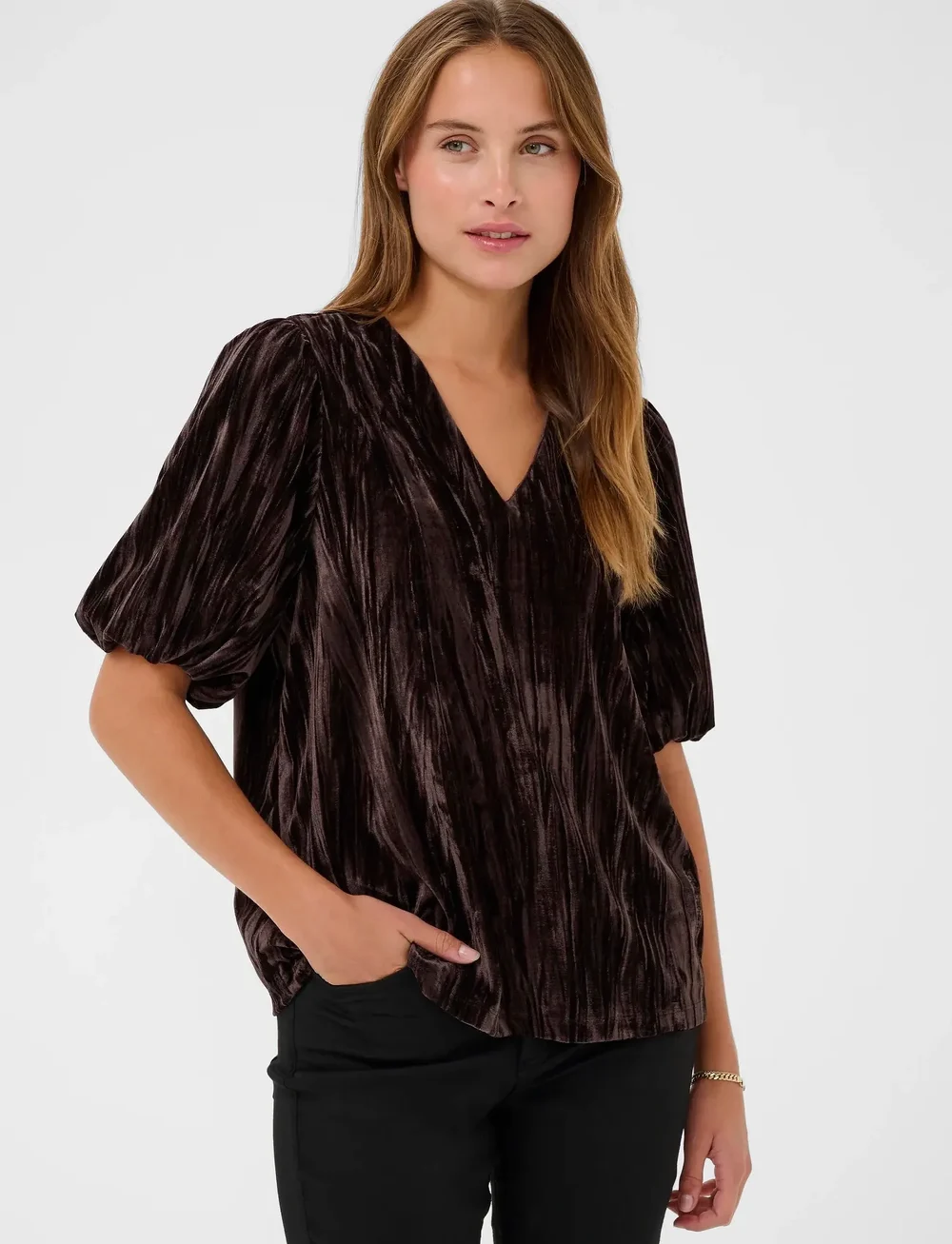 Kaffe - KAelva Jersey Blouse - kortærmede bluser - black coffee - 0