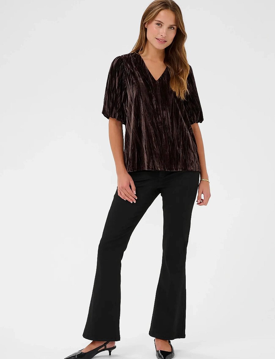 Kaffe - KAelva Jersey Blouse - kurzärmelige blusen - black coffee - 3