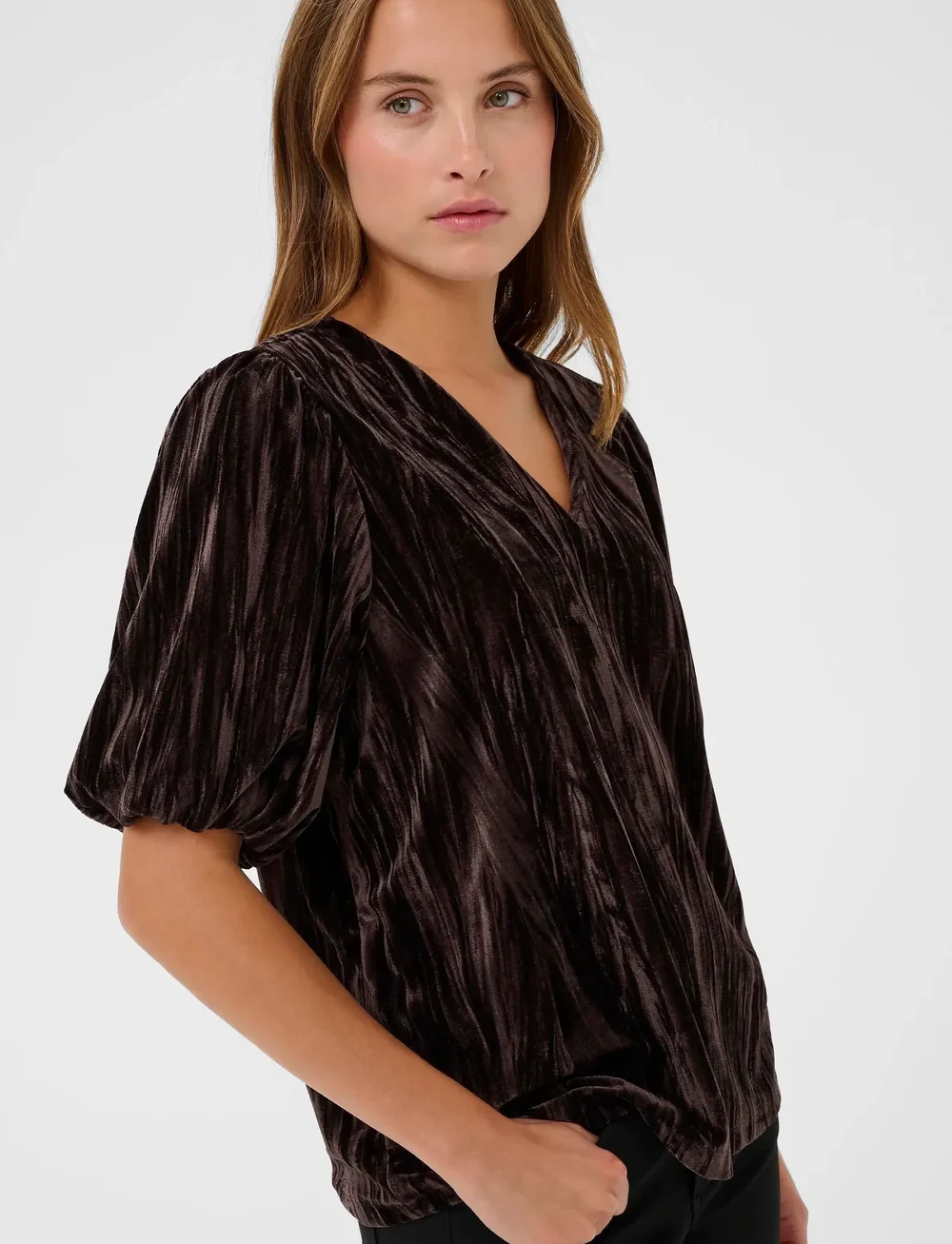 Kaffe - KAelva Jersey Blouse - kortærmede bluser - black coffee - 5