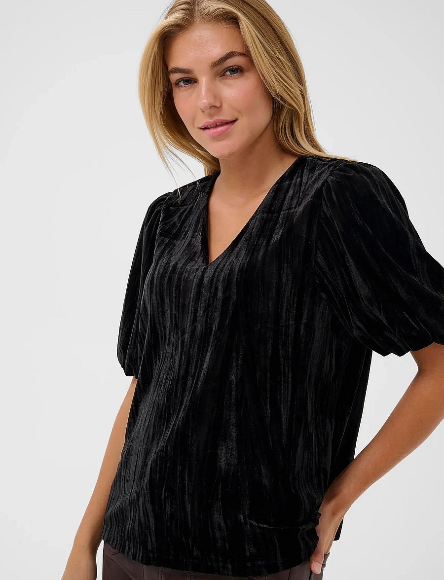 Kaffe - KAelva Jersey Blouse - kurzärmelige blusen - black deep - 5