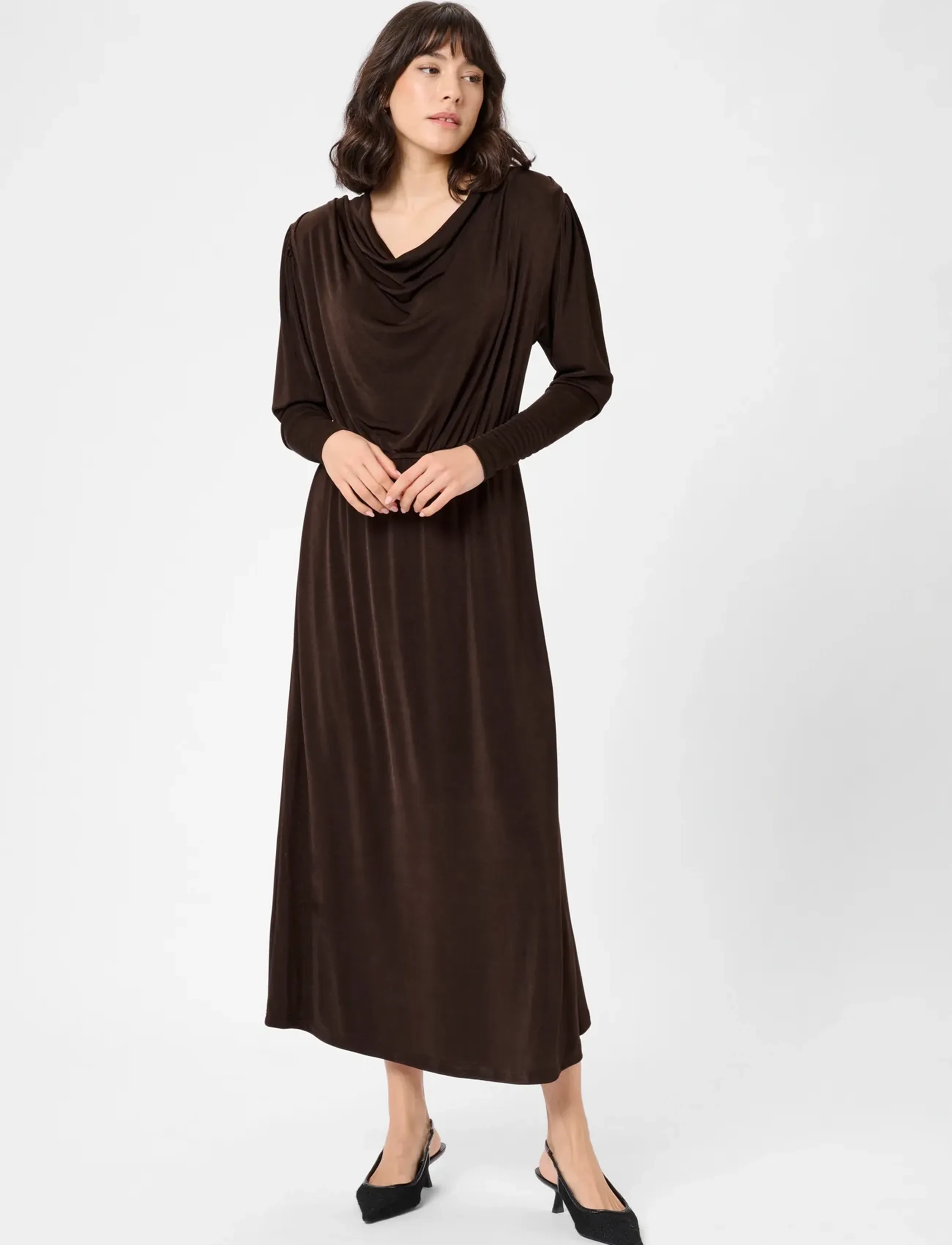 Kaffe Kagina Jersey Dress, Kvinder, Vandfaldsudskæring Jerseykjole, Brun, Str: S