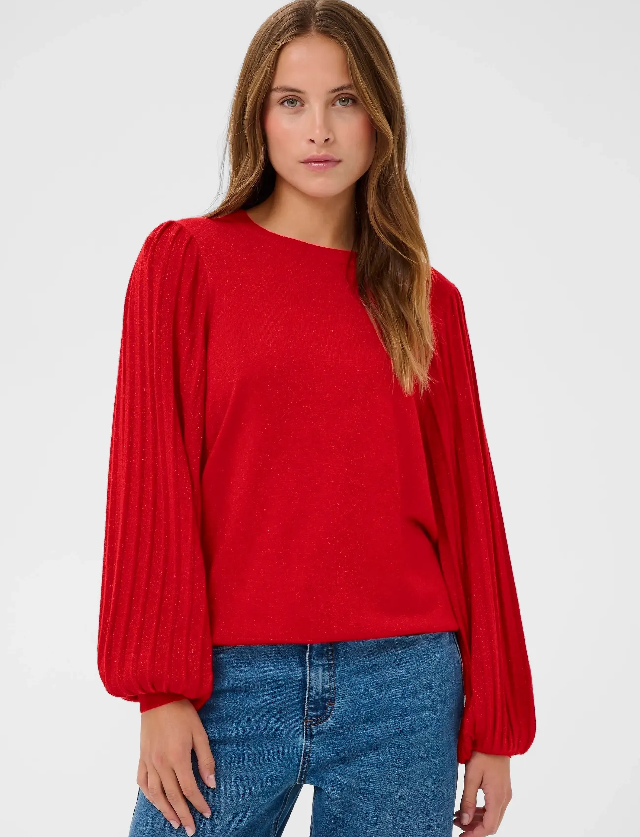 Kaffe KAregina Pleat LS Pullover - Knitwear - HAUTE RED / red