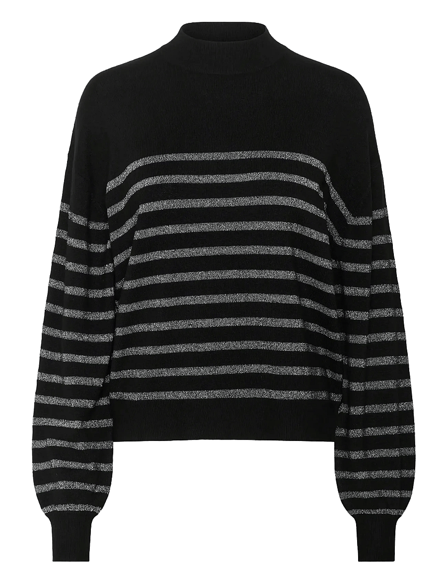 Kaffe - KAlizz Turtleneck Pullover - stickade tröjor - black / silver stripe - 1
