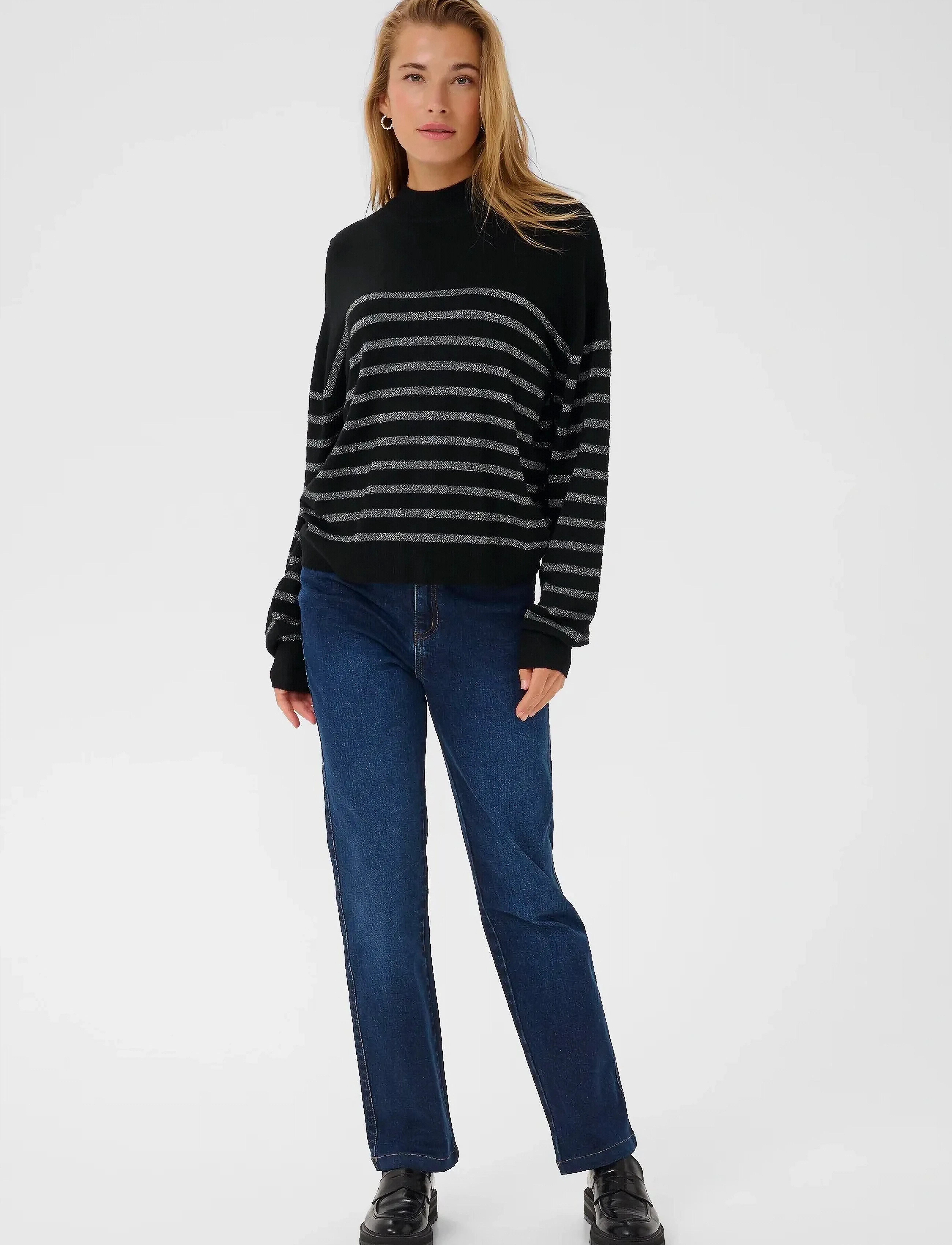 Kaffe - KAlizz Turtleneck Pullover - tröjor - black / silver stripe - 3