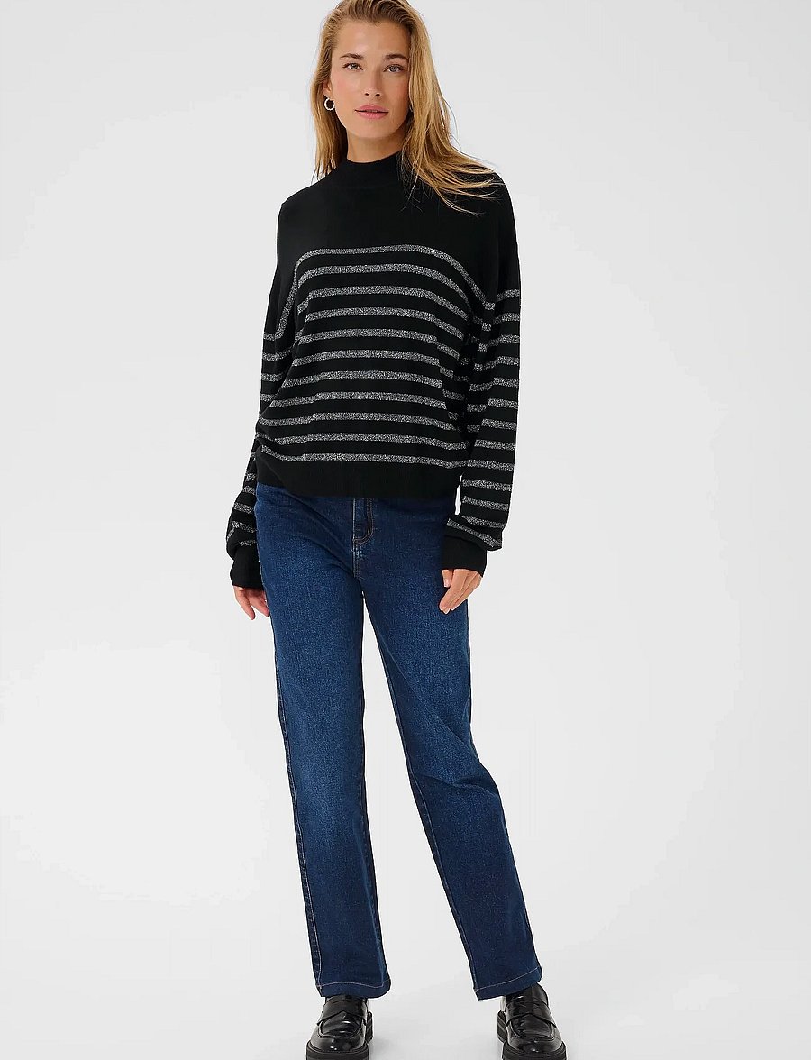 Kaffe - KAlizz Turtleneck Pullover - stickade tröjor - black / silver stripe - 3