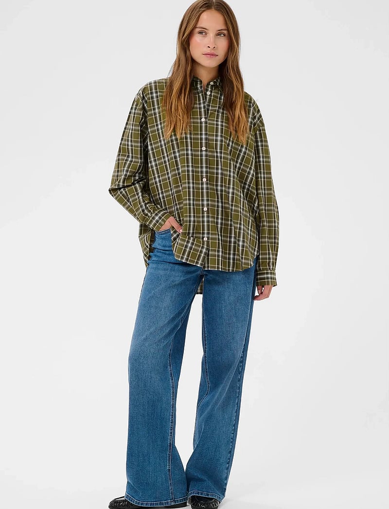 Kaffe - KAchris Shirt - pitkähihaiset kauluspaidat - green check - 3