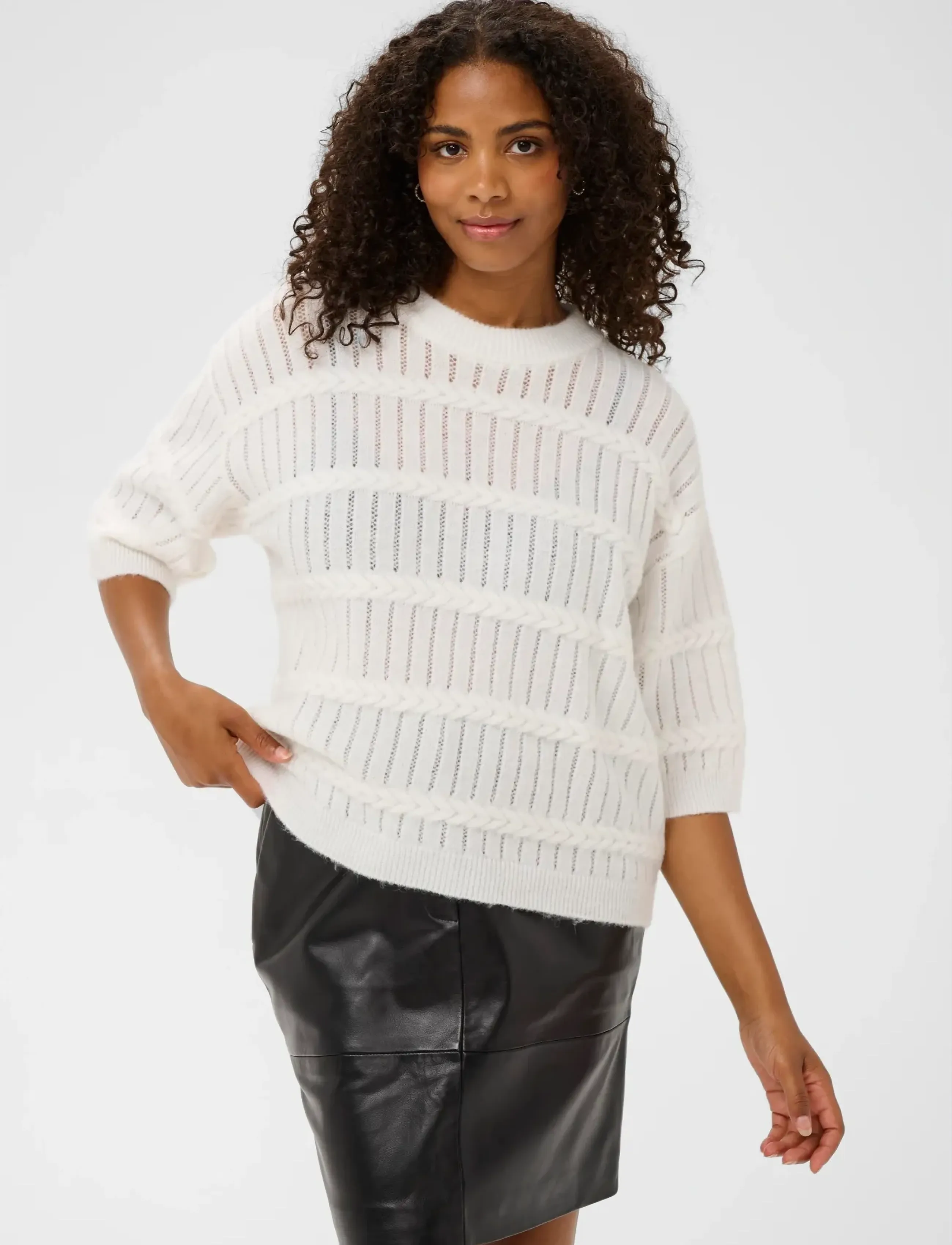 Kaffe Kamonia Pullover, Kvinder, Kortærmet Strik Pullover, Hvid, Str: S