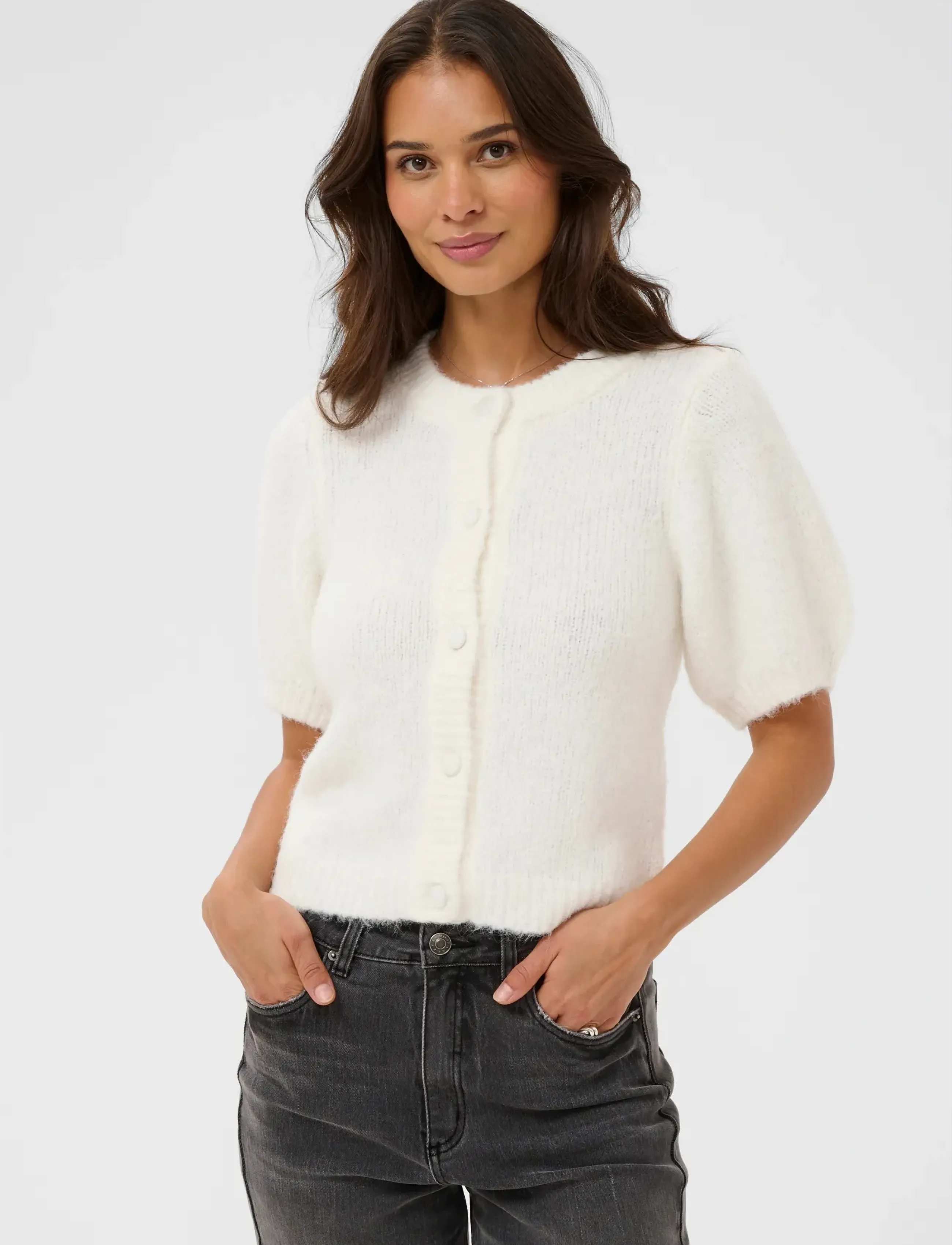 Kaffe Kaemelie Cardigan, XL, White, Strik > Cardigans, Dame