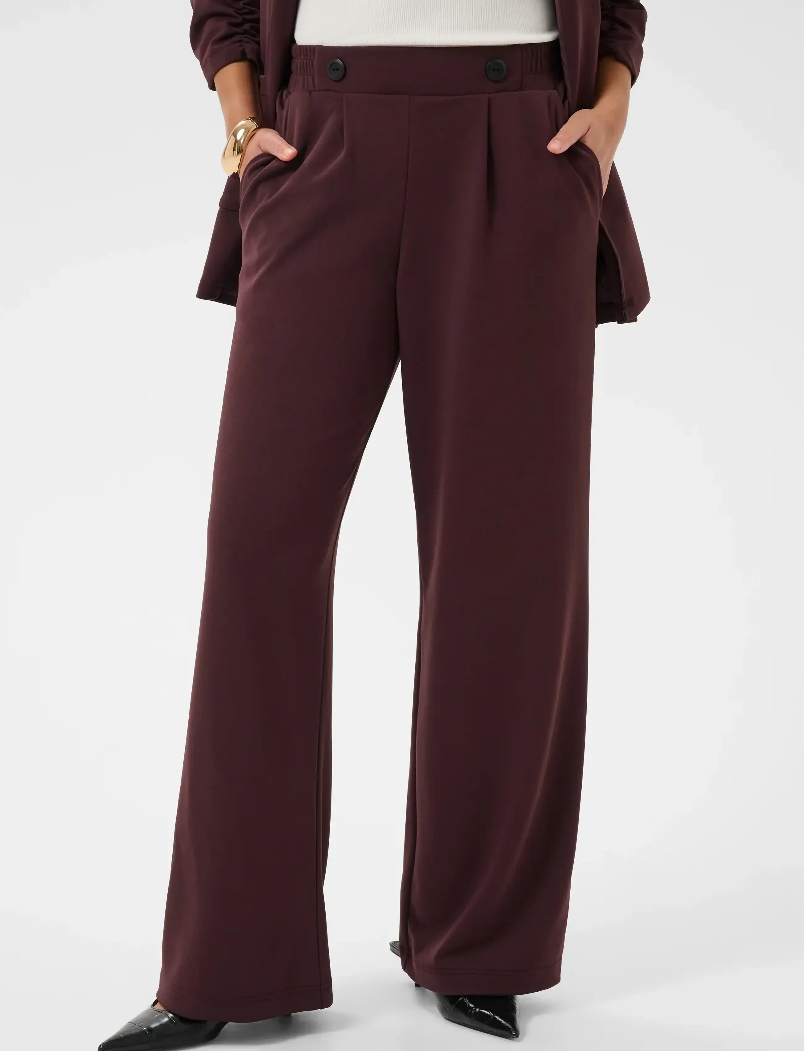 Kaffe Kaphoebe Pants, Kvinder, Højtaljede Vide Ben Bukser, Brun, Str: L