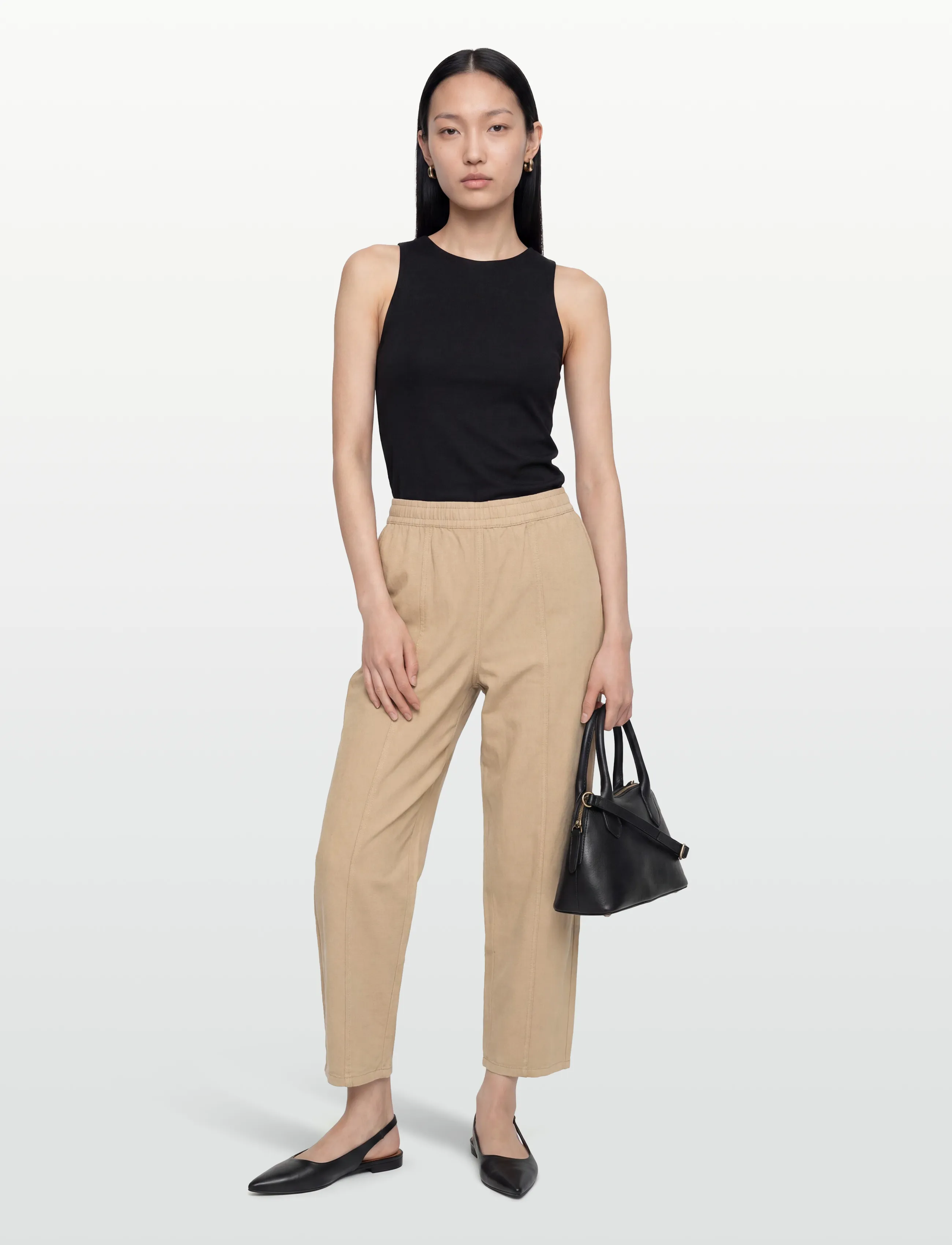 Kaffe Kanaya Barrel Pants, Kvinder, Elastiktalje Barrel Bukser, Beige, Str: 42