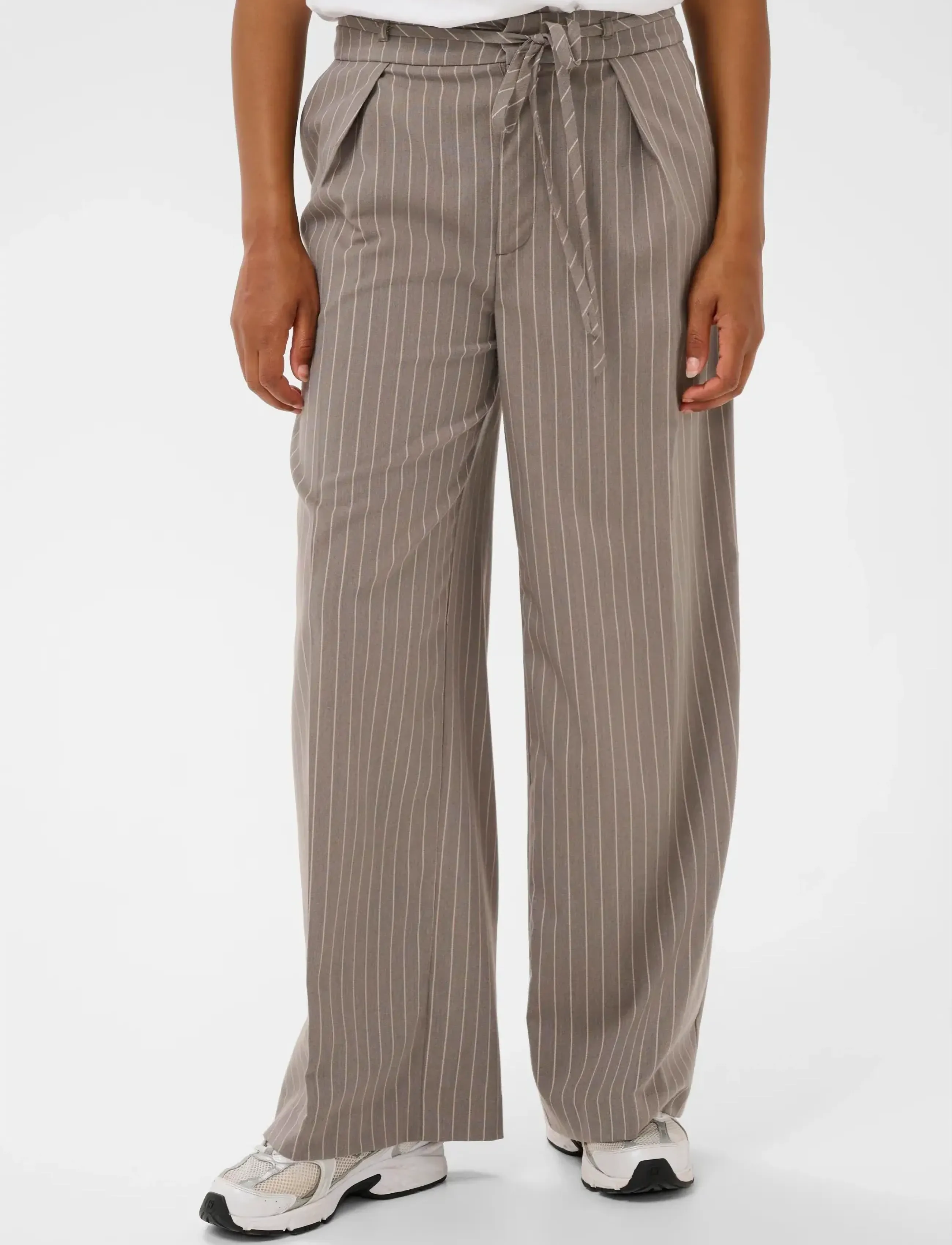 Kaffe KAmeril Wide Pants - Kleidung - BEIGE PINSTRIPE / beige